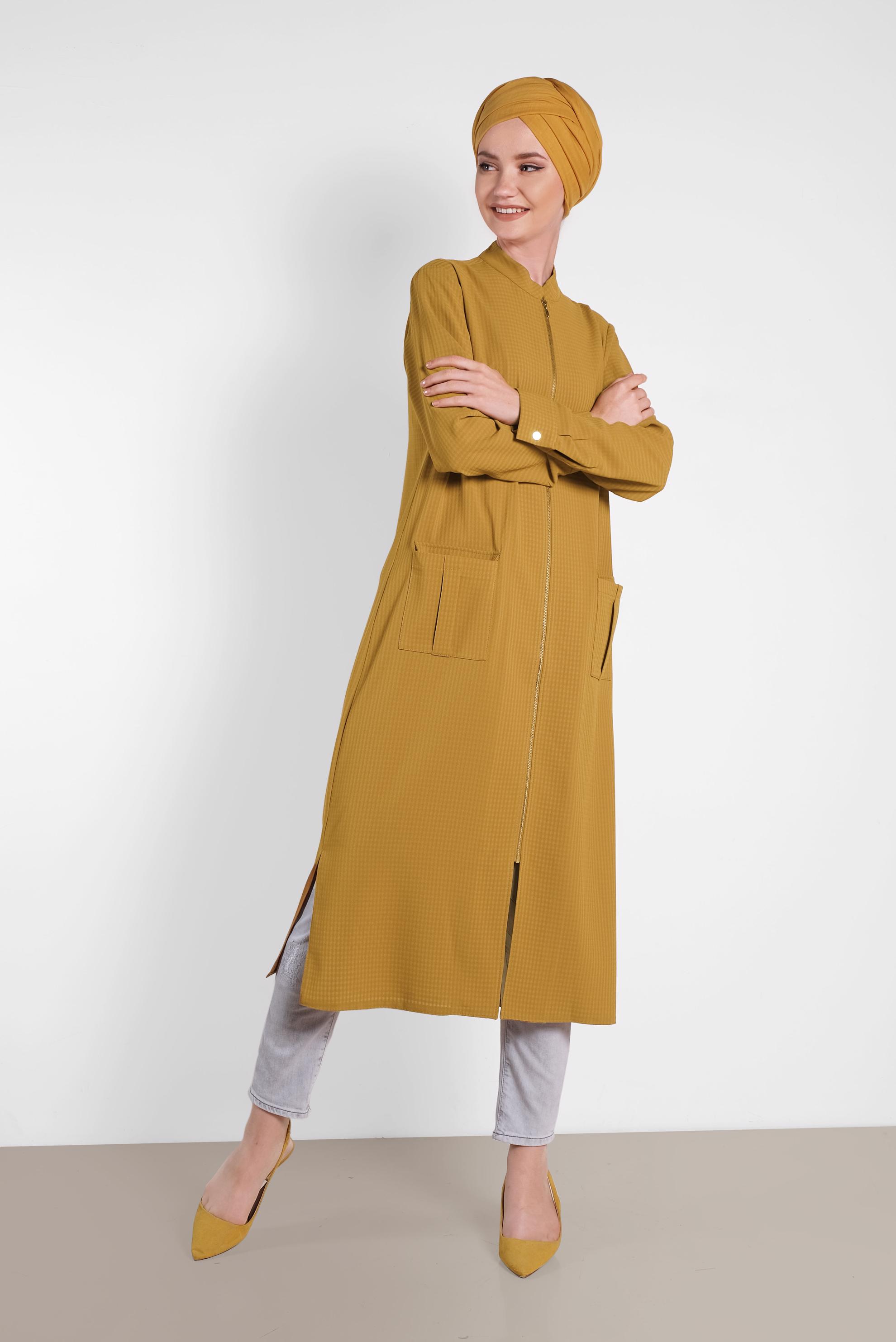 Tesettür giyim SARI FERMUARLI TUNİK 4422