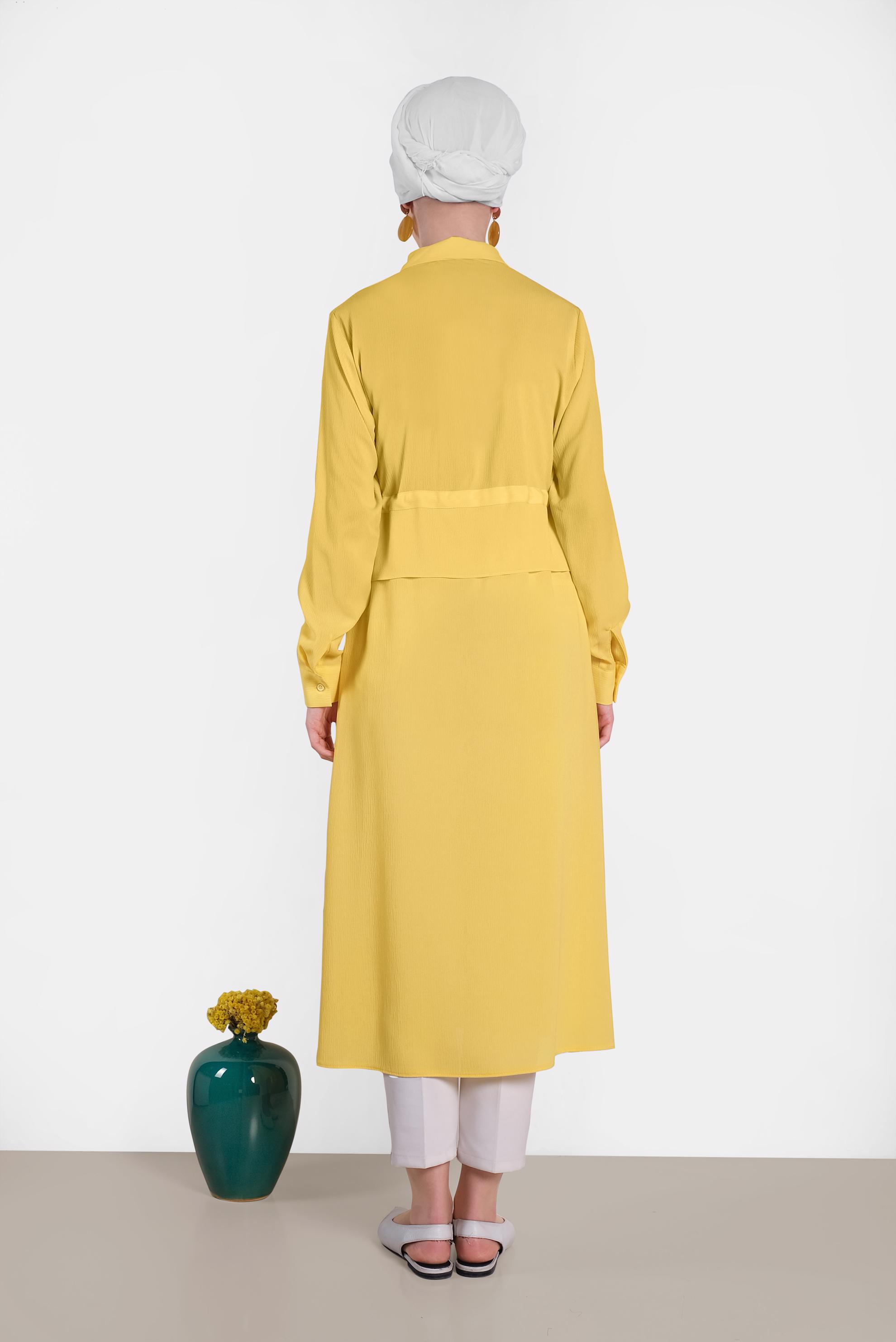 Tesettür giyim SARI BEL KISMI LASTİKLİ BAĞCIKLI TUNİK 4424