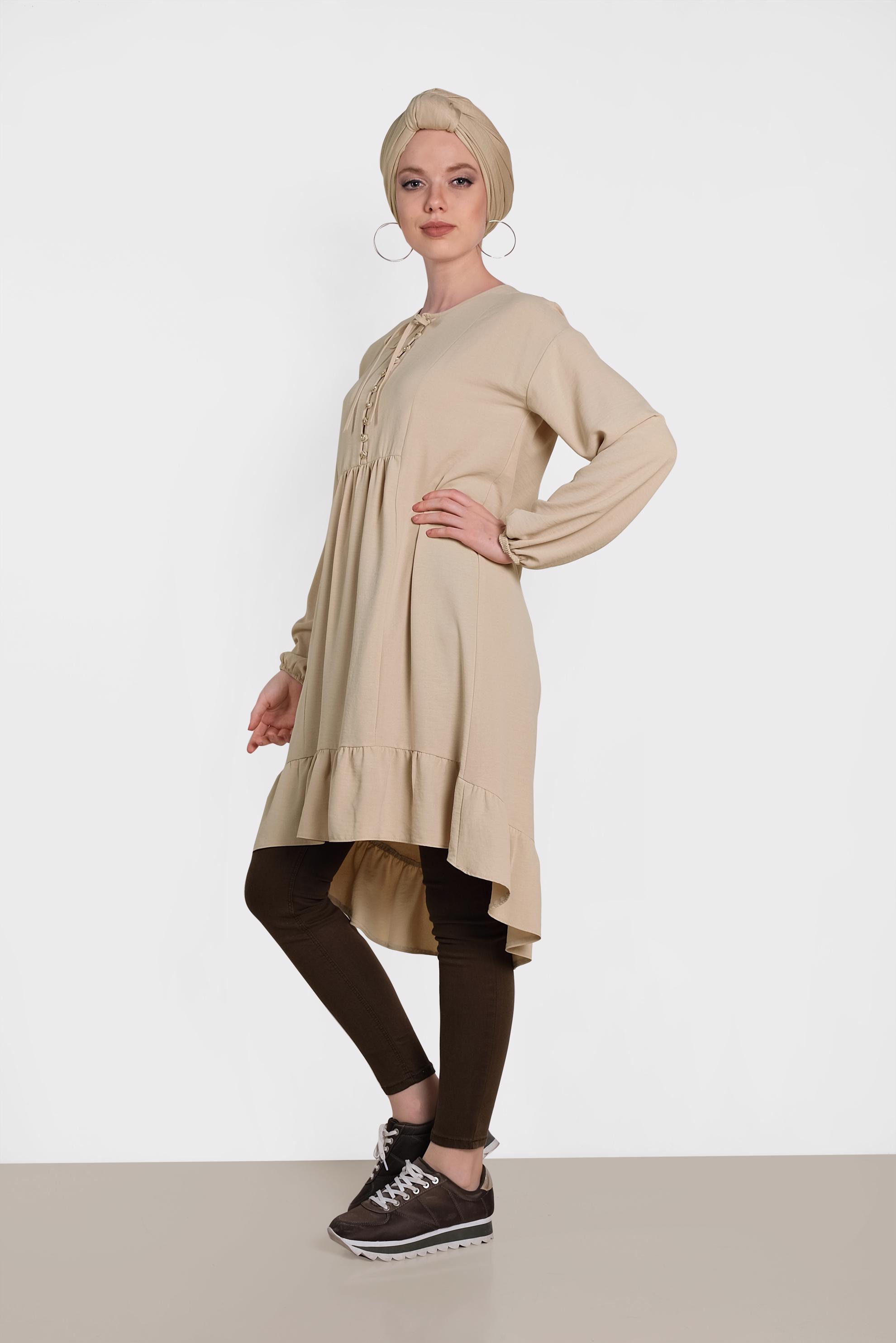 Tesettür giyim KAHVE VOLANLI SALAŞ TUNİK 4426