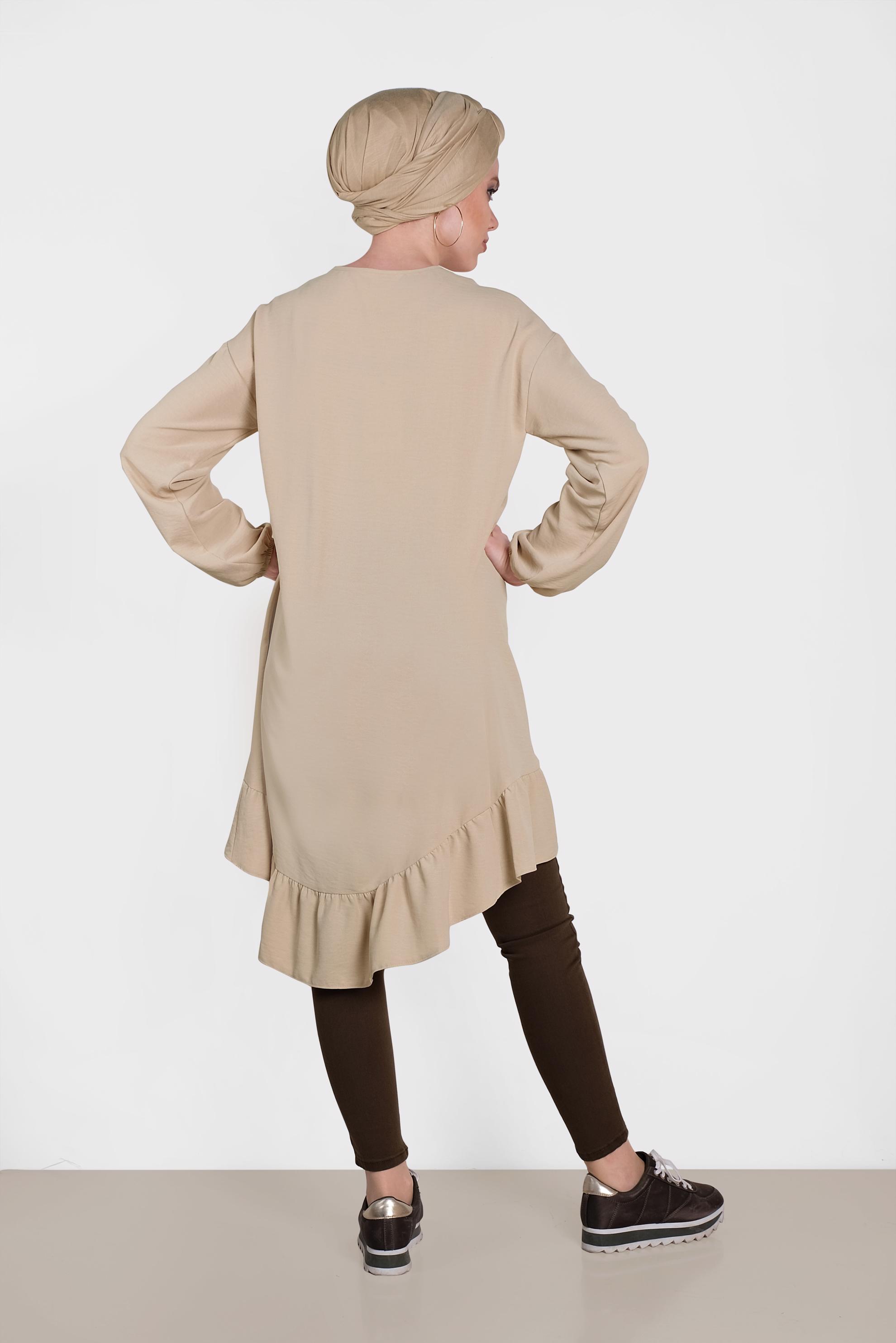 Tesettür giyim KAHVE VOLANLI SALAŞ TUNİK 4426