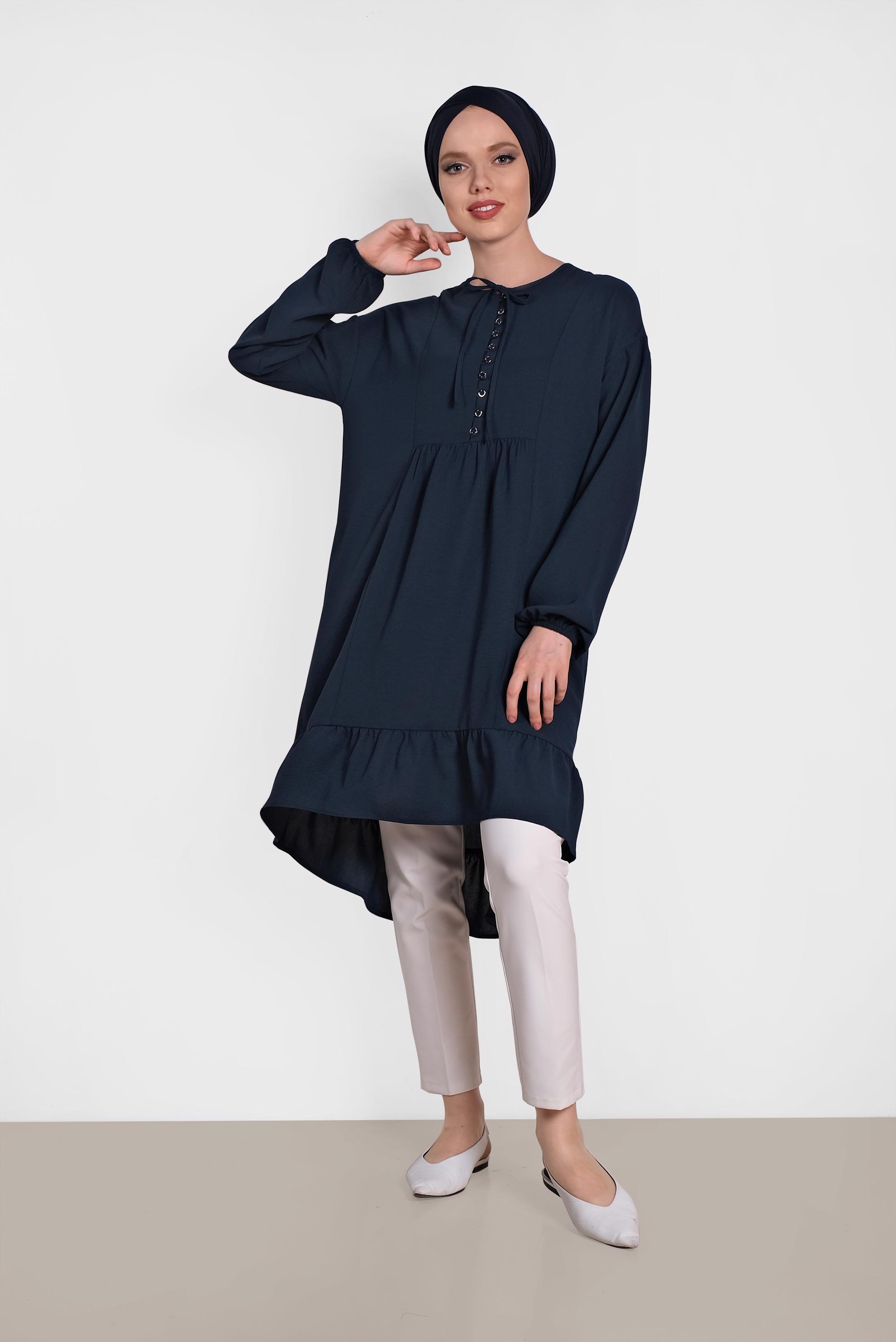 Tesettür giyim LACİVERT VOLANLI SALAŞ TUNİK 4426