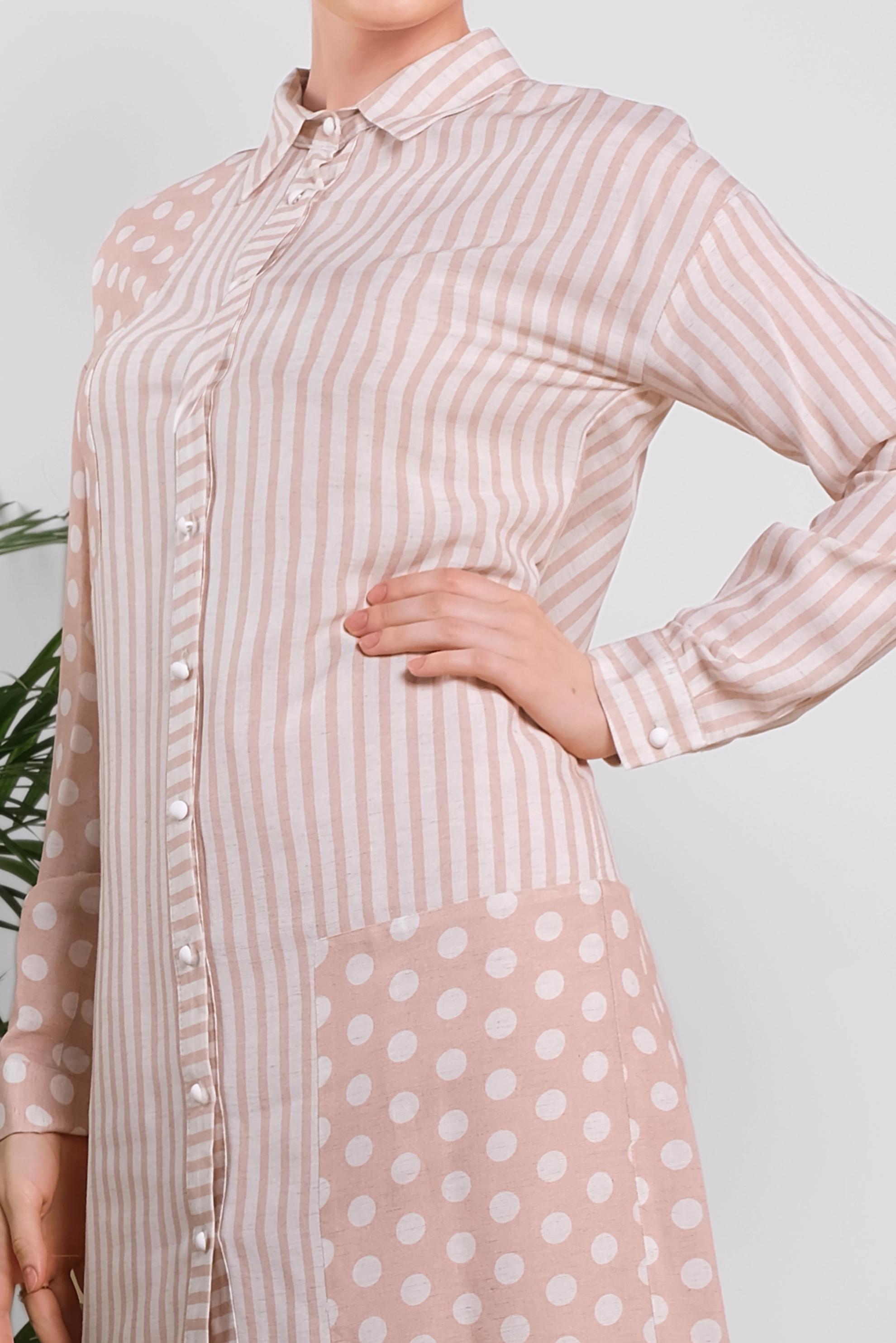 Tesettür giyim PUDRA ÇİZGİ VE PUANTİYE DESENLİ TUNİK 4427