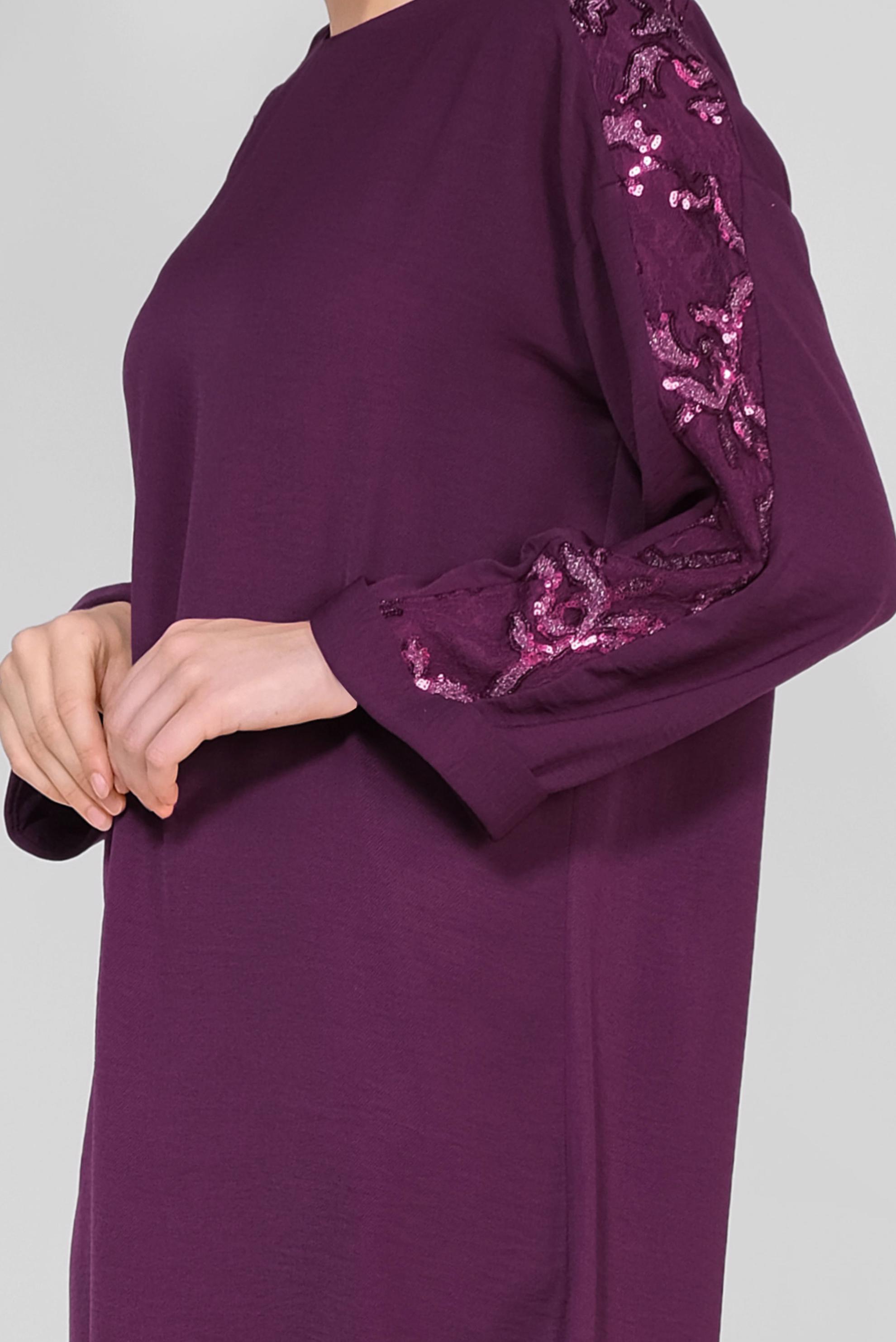 Tesettür giyim MOR KOLLARI PUL PAYETLİ TUNİK 4432
