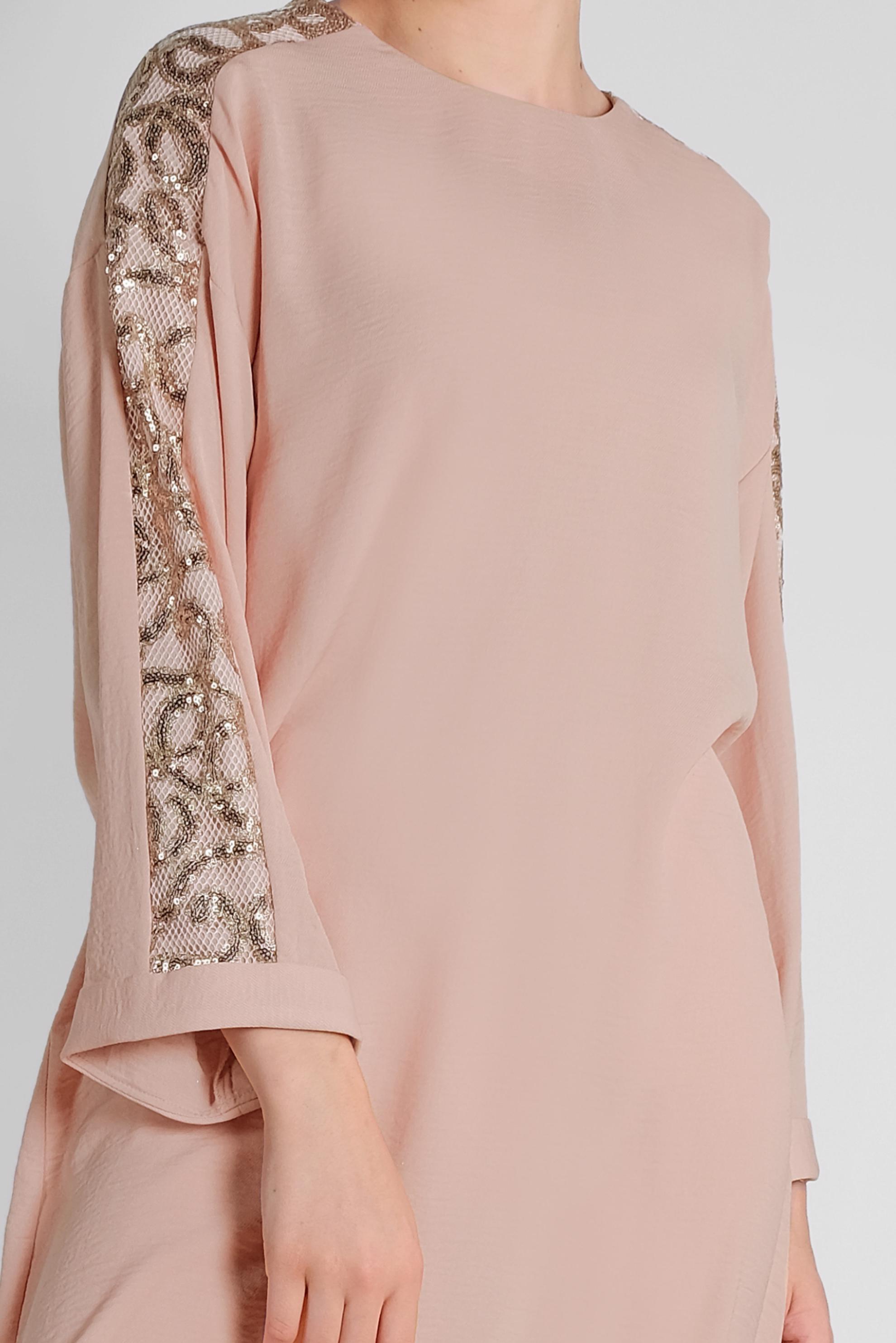 Tesettür giyim PUDRA KOLLARI PUL PAYETLİ TUNİK 4432