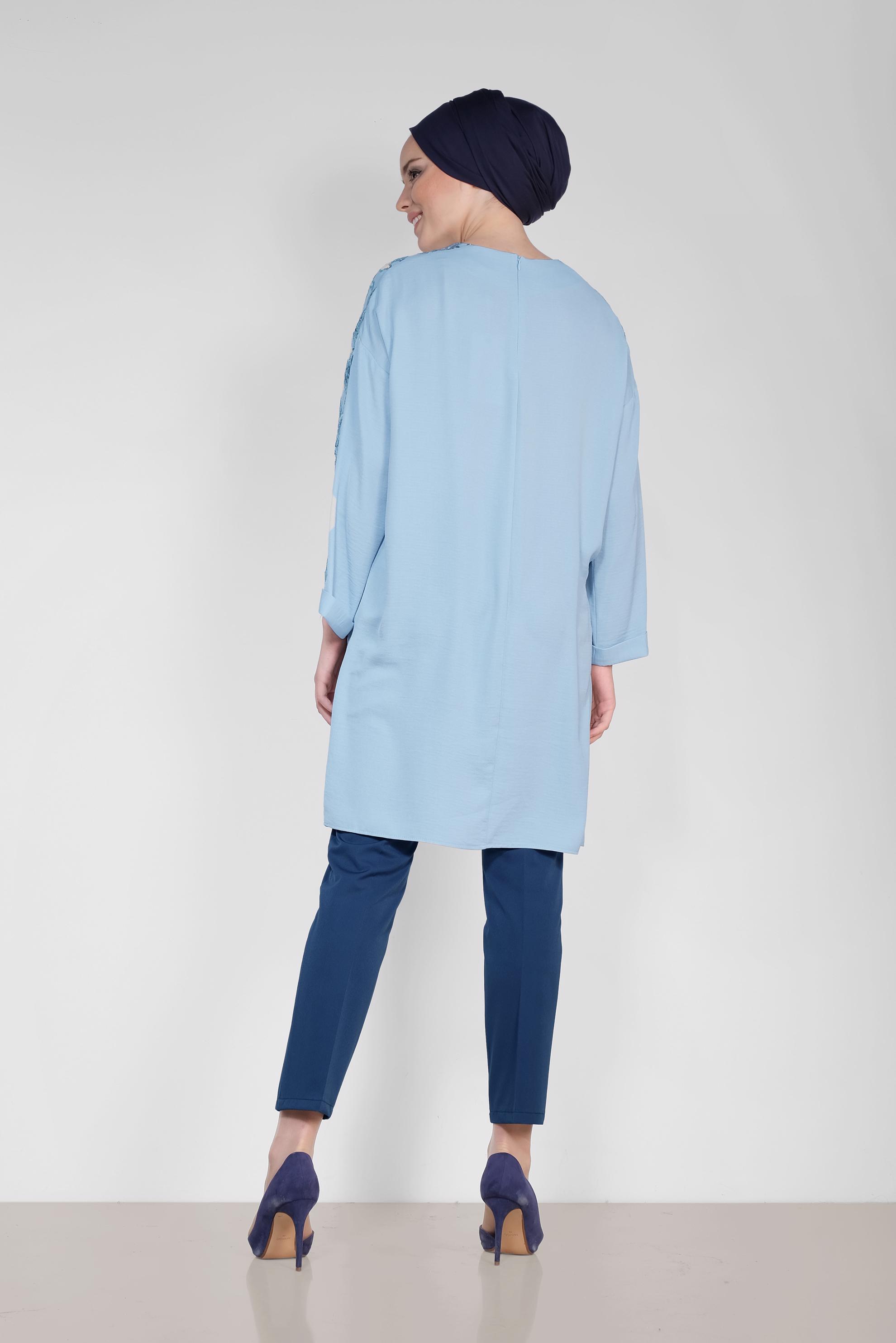 Tesettür giyim MAVİ KOLLARI PUL PAYETLİ TUNİK 4432