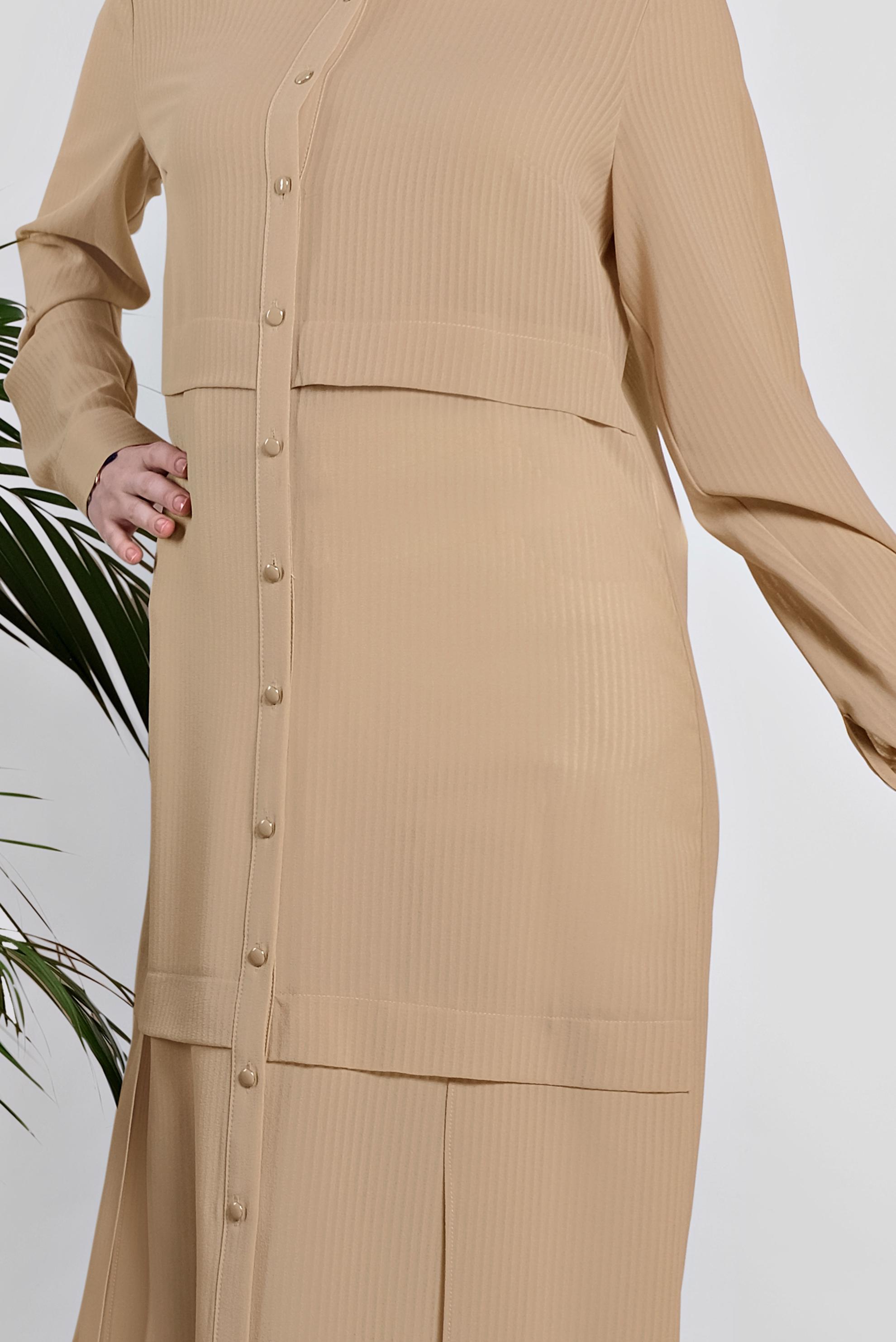 Tesettür giyim BEJ BOYDAN DÜĞMELİ ŞİFON TUNİK 4434