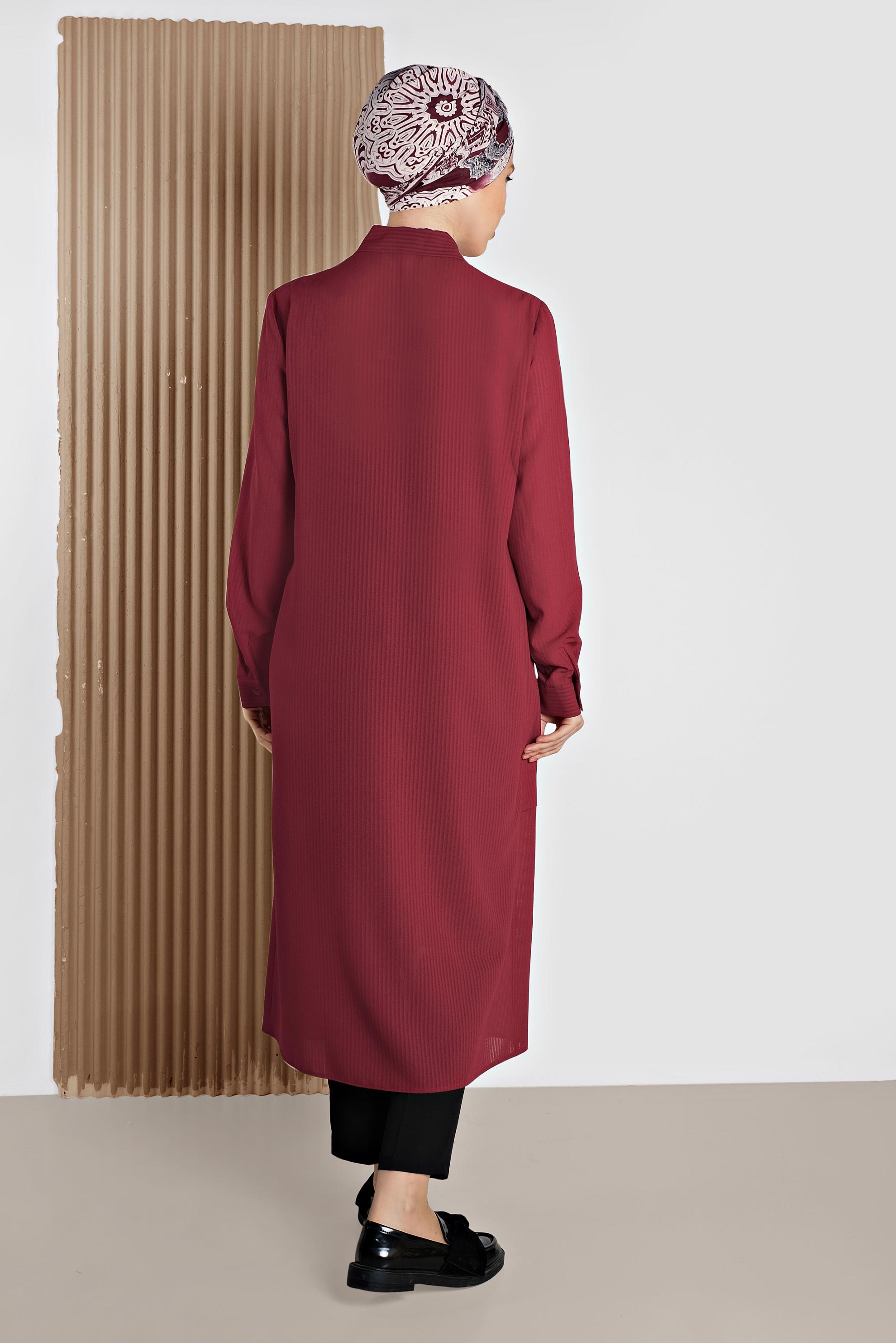 Tesettür giyim BORDO BOYDAN DÜĞMELİ ŞİFON TUNİK 4434