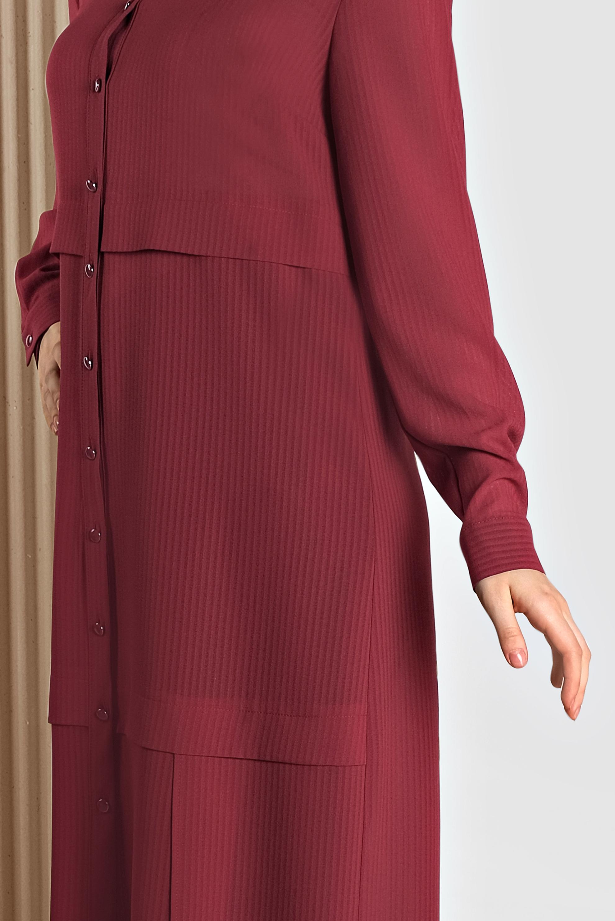 Tesettür giyim BORDO BOYDAN DÜĞMELİ ŞİFON TUNİK 4434