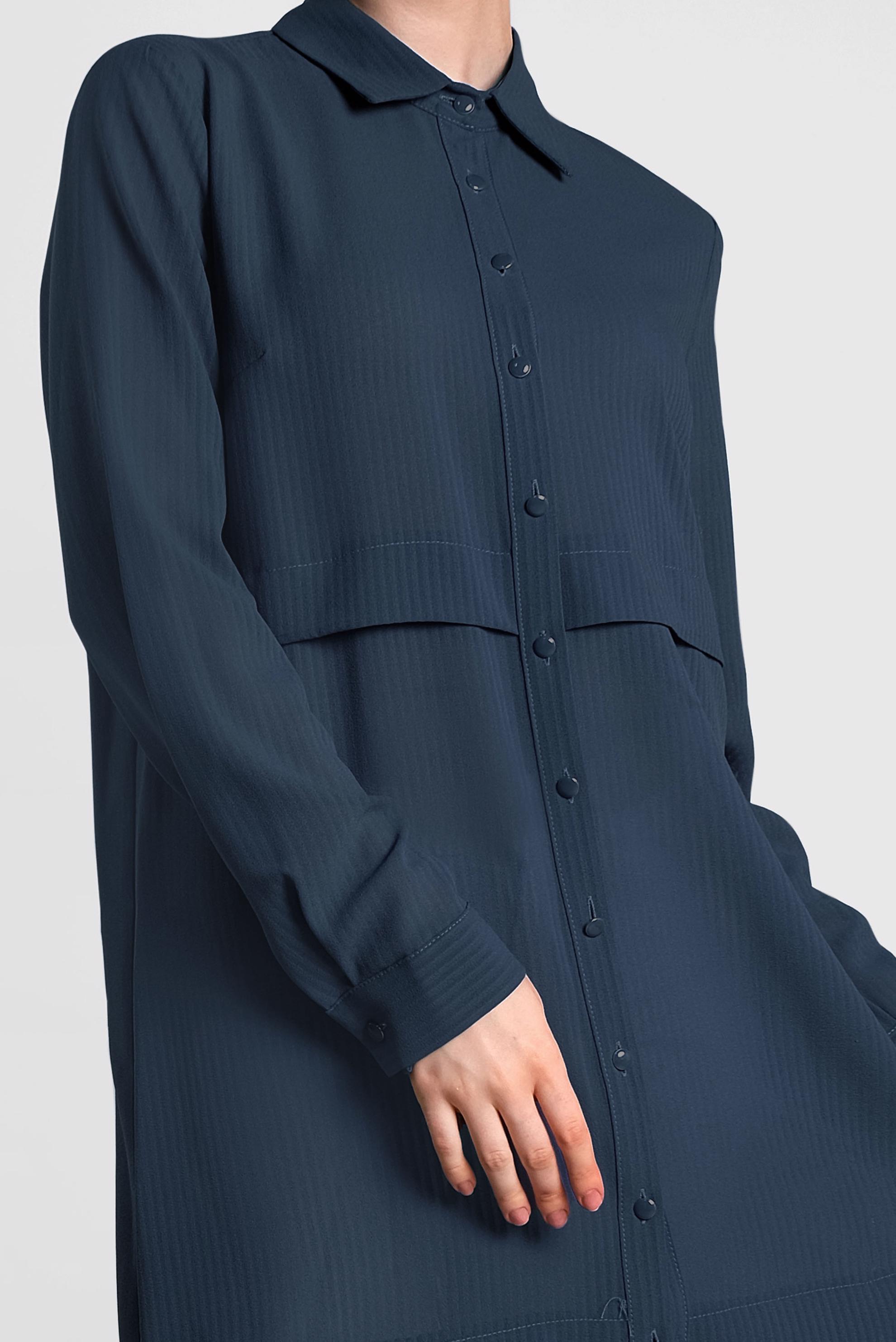 Tesettür giyim LACİVERT BOYDAN DÜĞMELİ ŞİFON TUNİK 4434