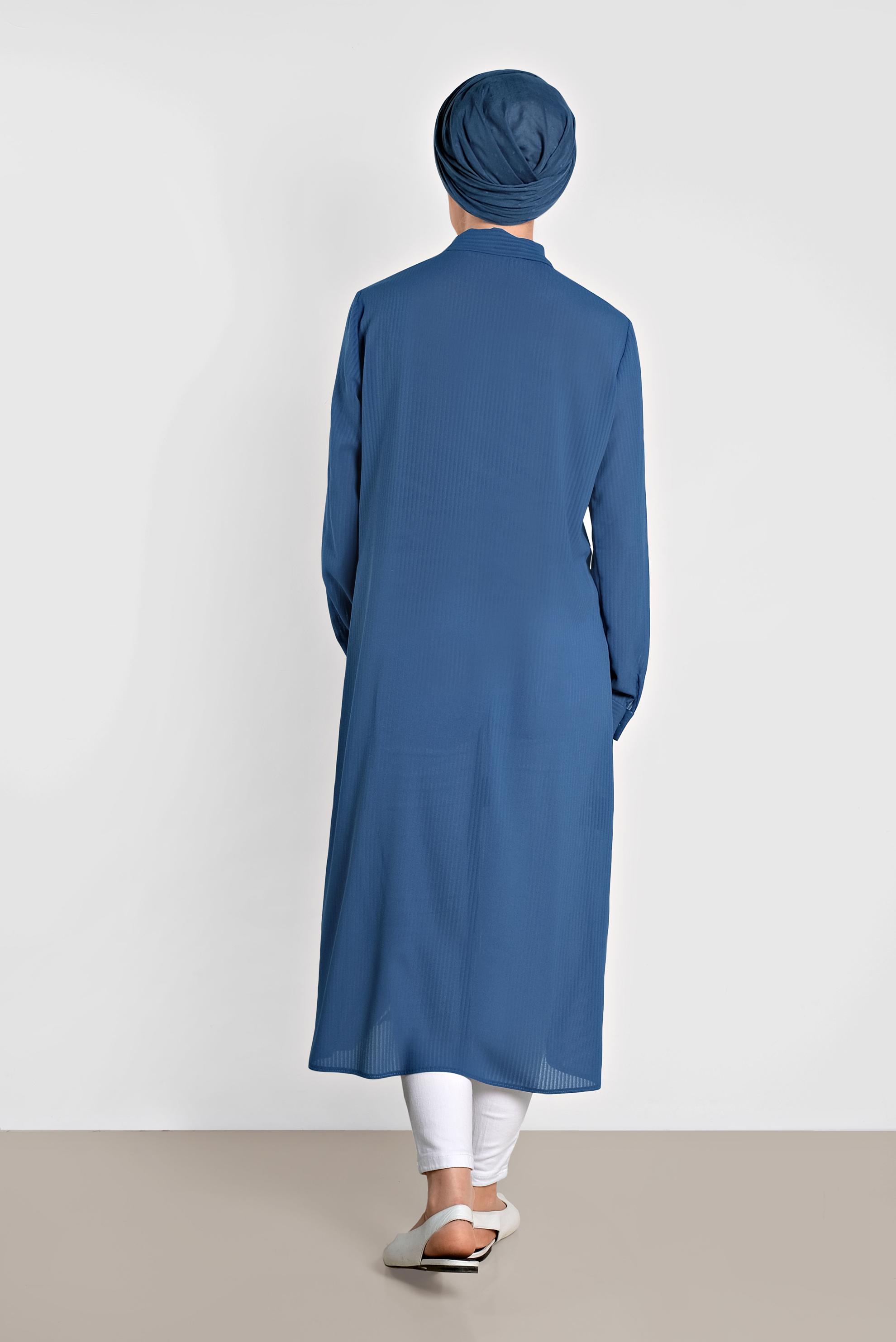 Tesettür giyim LACİVERT BOYDAN DÜĞMELİ ŞİFON TUNİK 4434