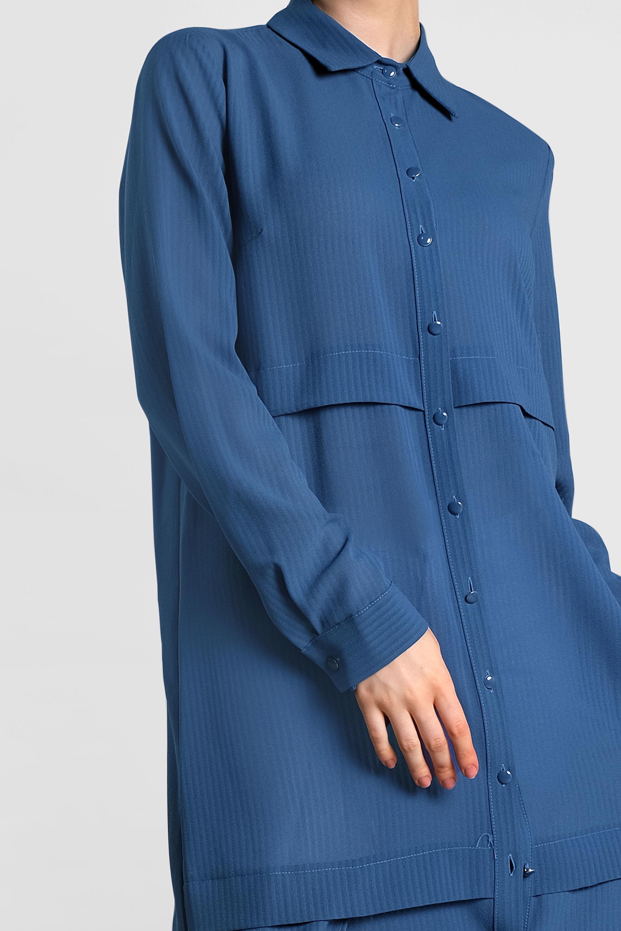 Tesettür giyim LACİVERT BOYDAN DÜĞMELİ ŞİFON TUNİK 4434