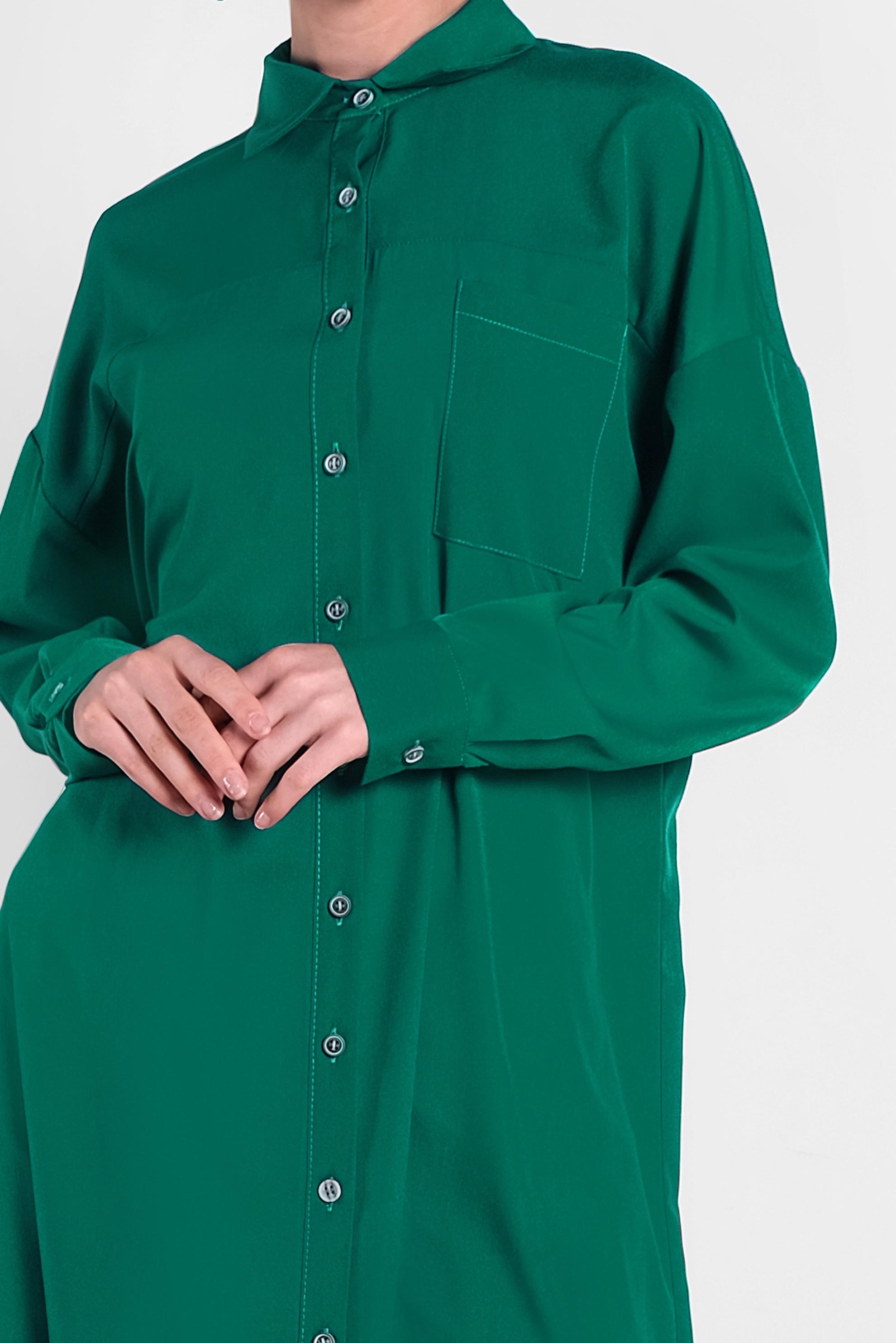 Tesettür giyim YEŞİL YANLARI YIRTMAÇLI DÜĞMELİ TUNİK 4435