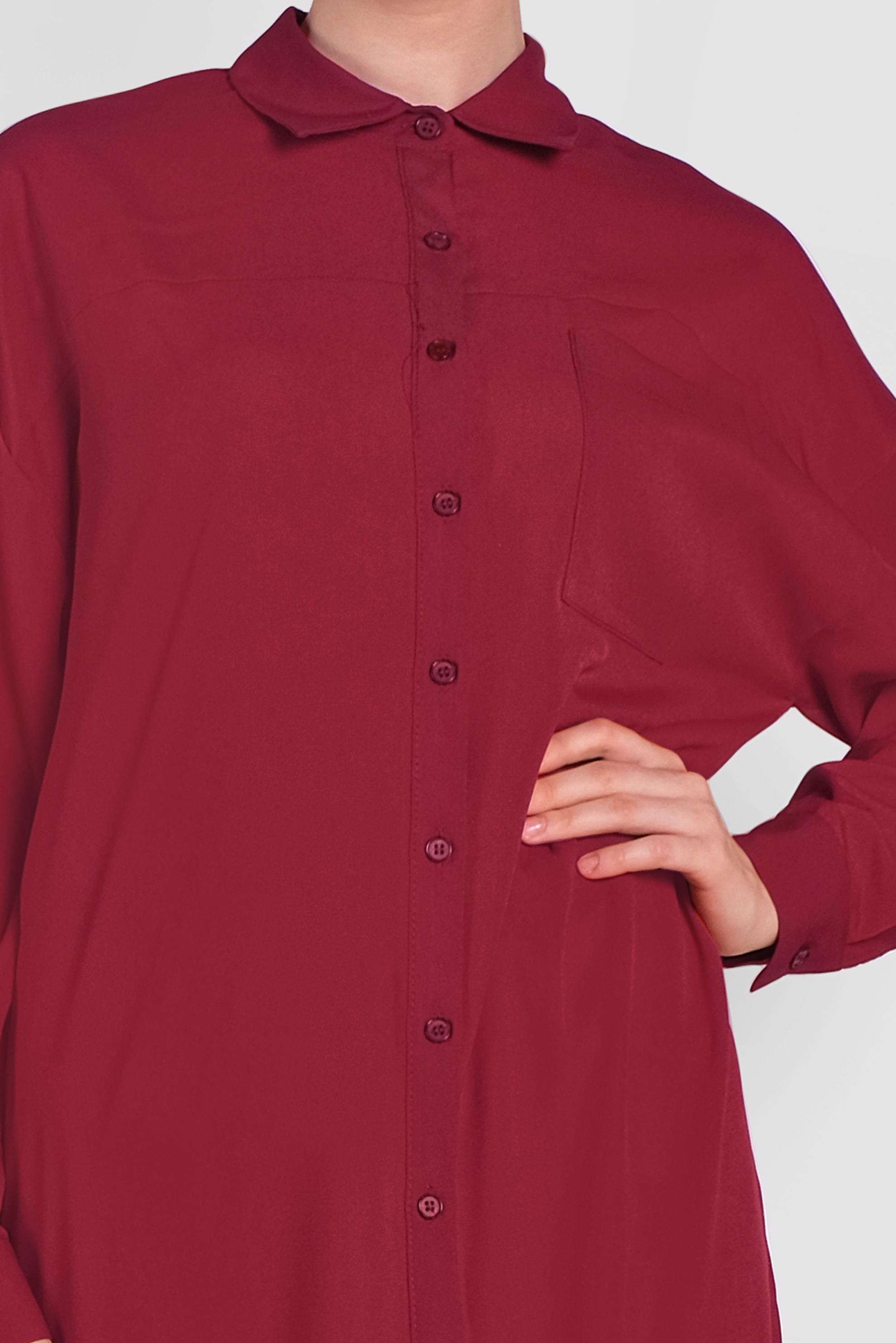 Tesettür giyim BORDO YANLARI YIRTMAÇLI DÜĞMELİ TUNİK 4435