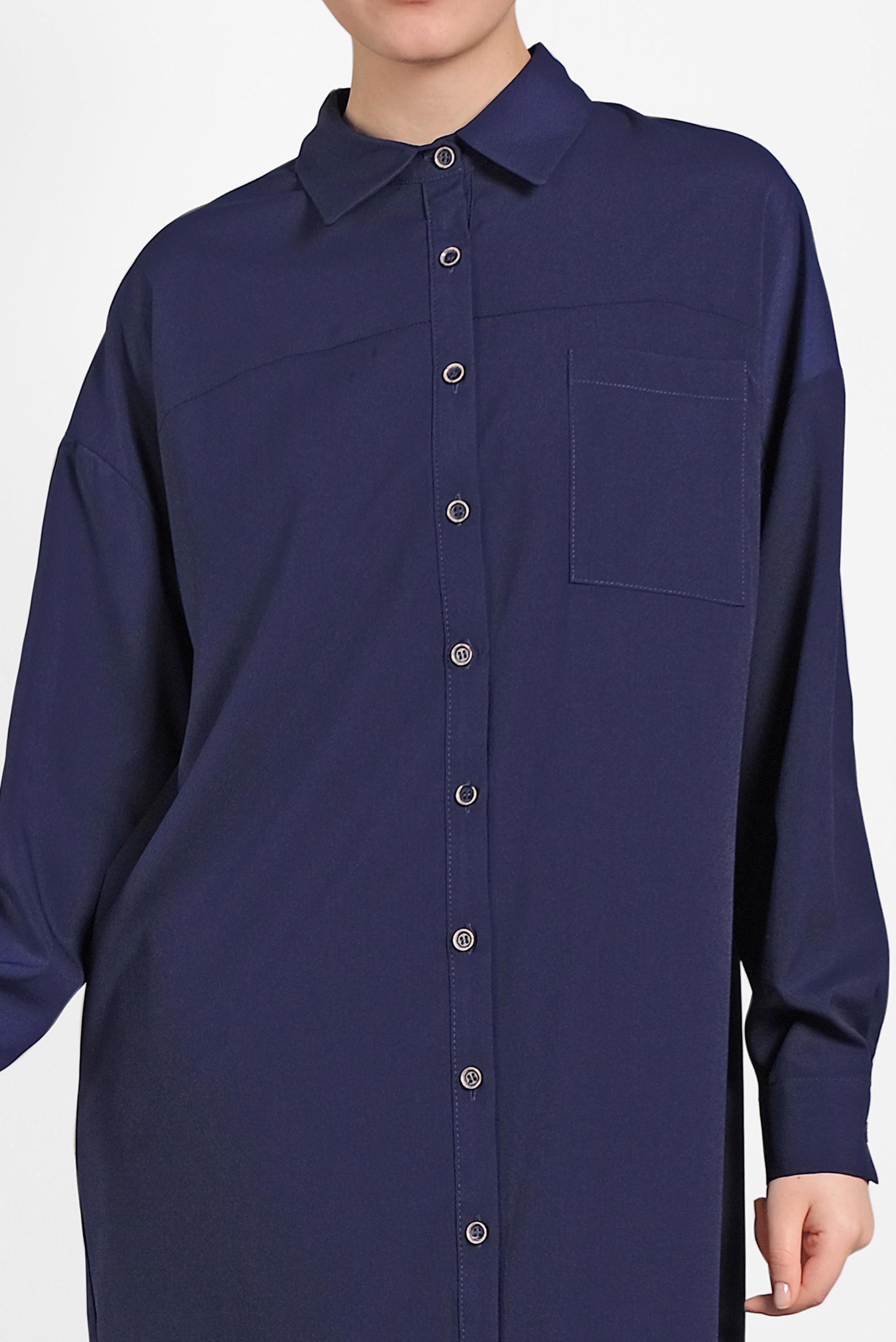 Tesettür giyim LACİVERT YANLARI YIRTMAÇLI DÜĞMELİ TUNİK 4435