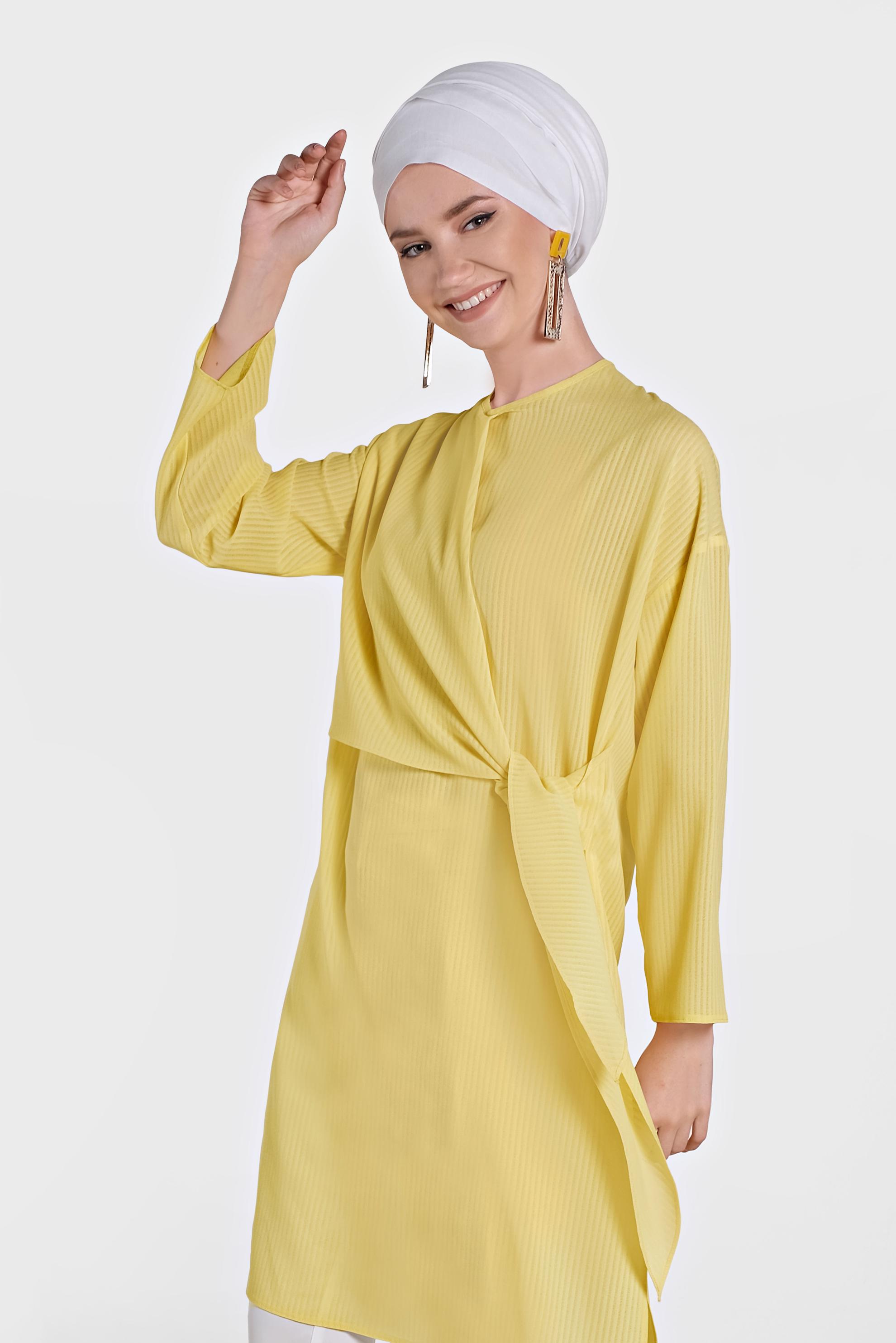 Tesettür giyim SARI BAĞLAMA DETAYLI İNCE YAZLIK TUNİK 4436