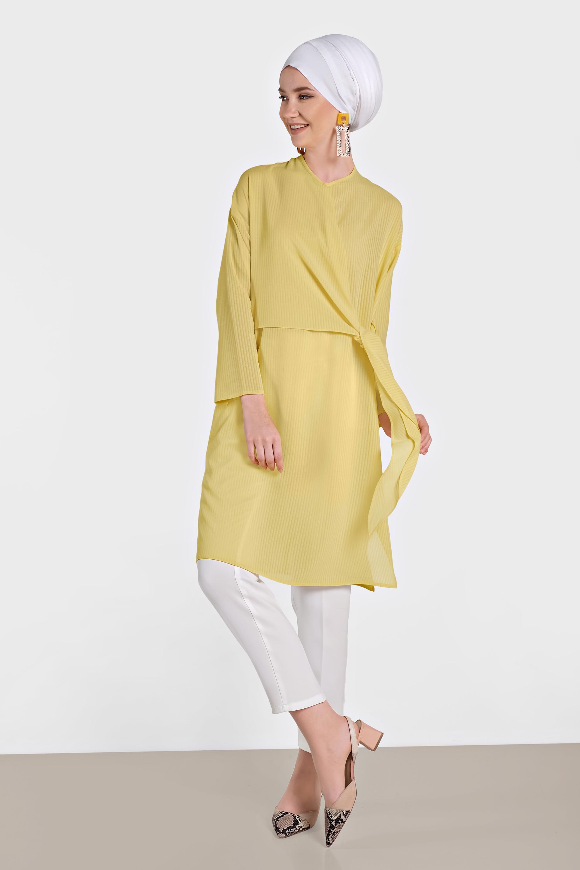 Tesettür giyim SARI BAĞLAMA DETAYLI İNCE YAZLIK TUNİK 4436