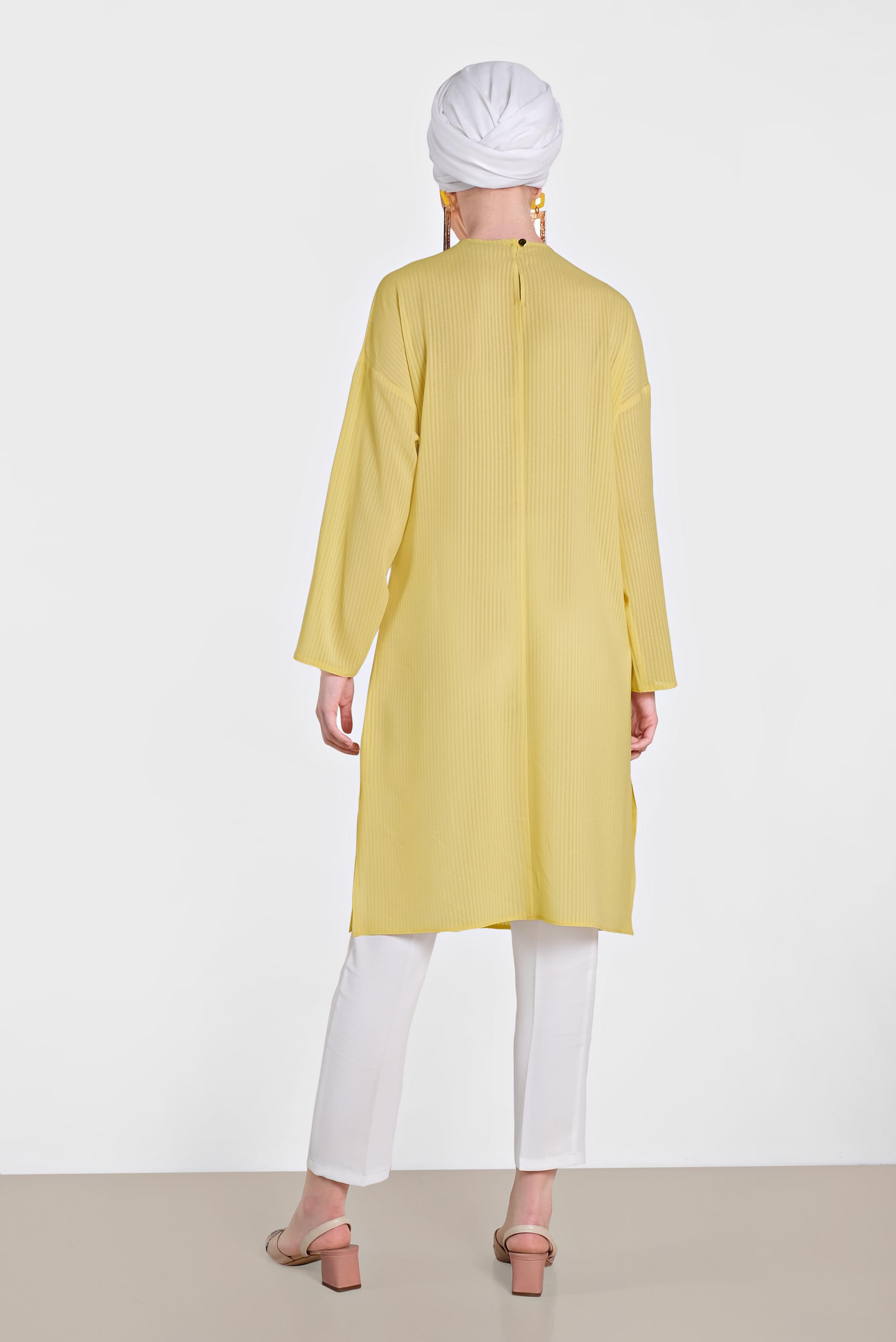 Tesettür giyim SARI BAĞLAMA DETAYLI İNCE YAZLIK TUNİK 4436