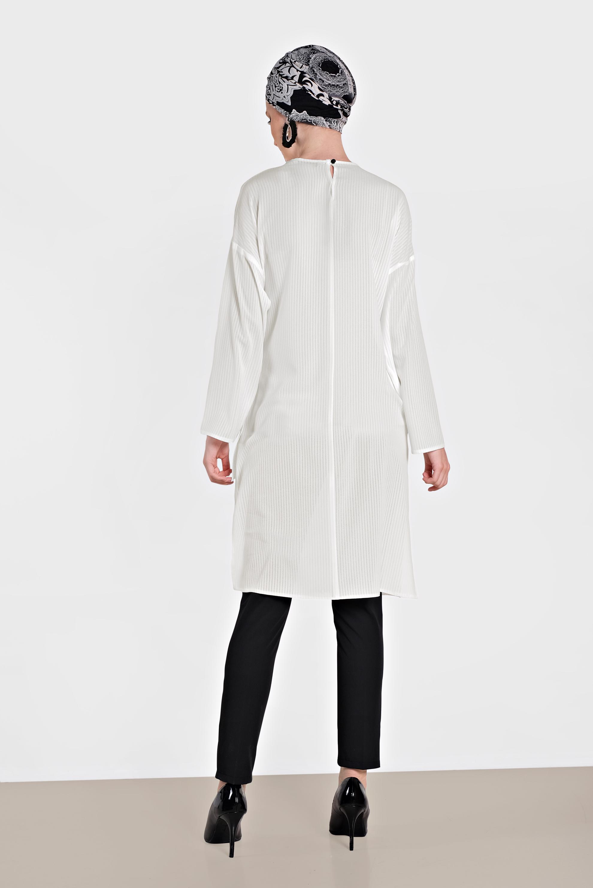 Tesettür giyim EKRU BAĞLAMA DETAYLI İNCE YAZLIK TUNİK 4436