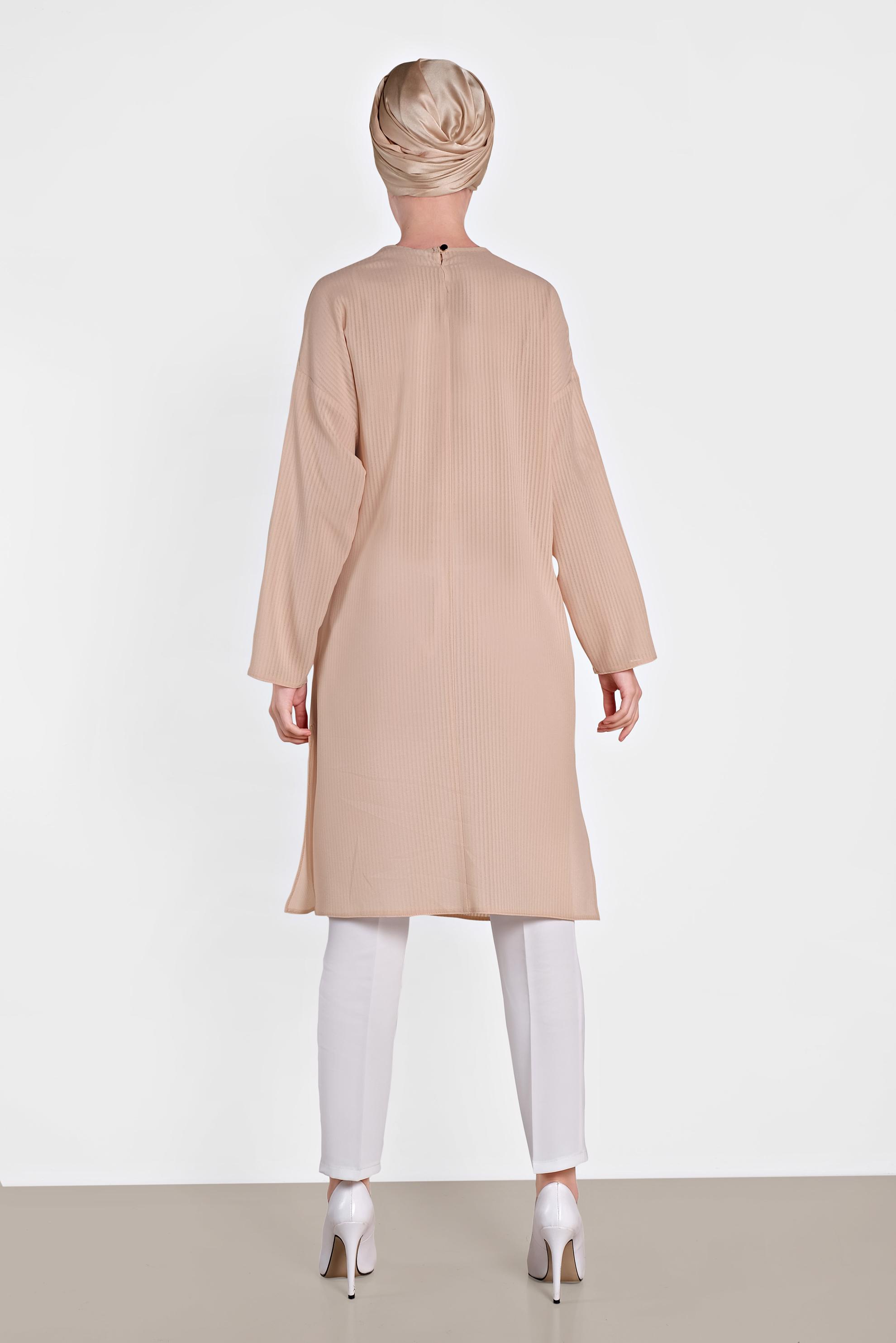 Tesettür giyim PUDRA BAĞLAMA DETAYLI İNCE YAZLIK TUNİK 4436