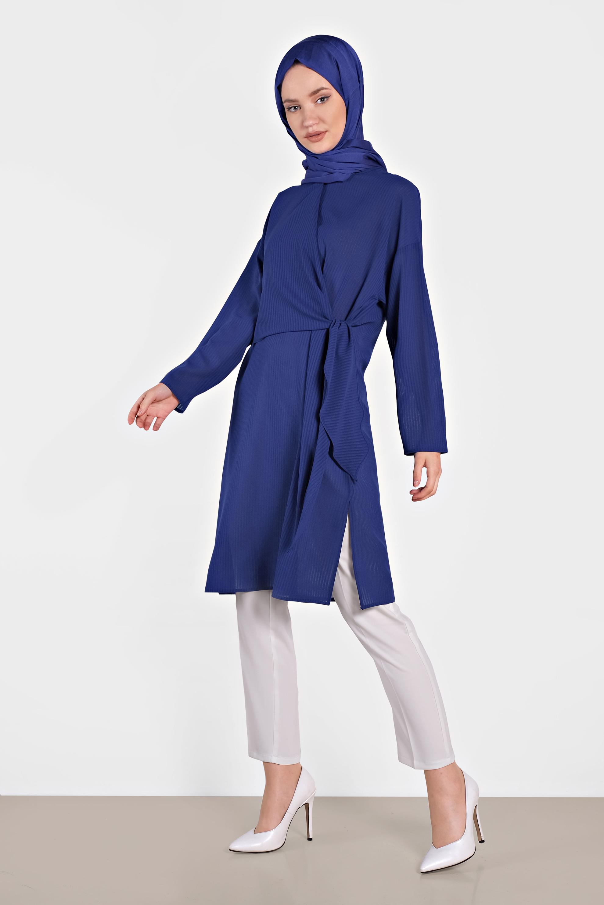 Tesettür giyim LACİVERT BAĞLAMA DETAYLI İNCE YAZLIK TUNİK 4436