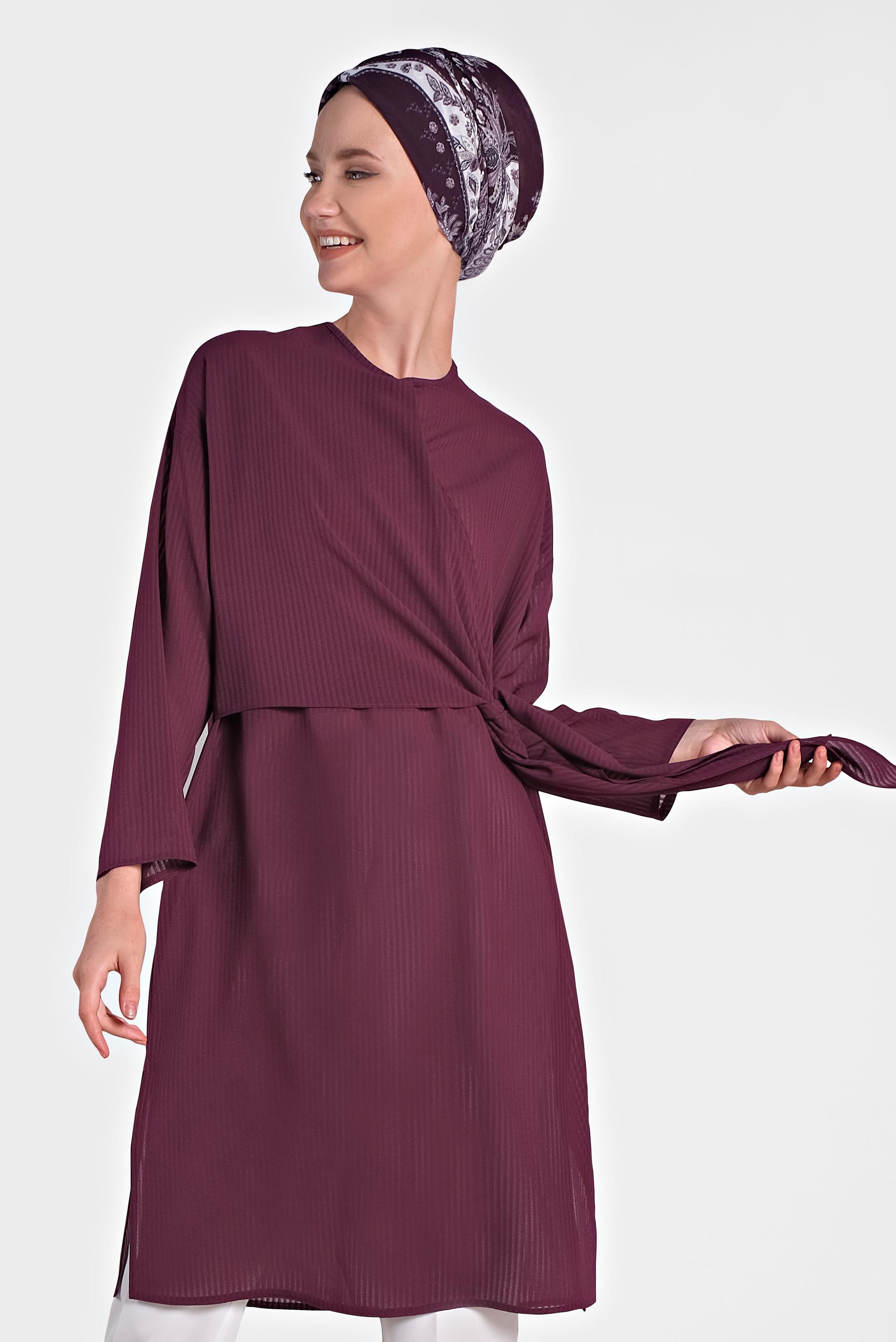 Tesettür giyim MOR BAĞLAMA DETAYLI İNCE YAZLIK TUNİK 4436