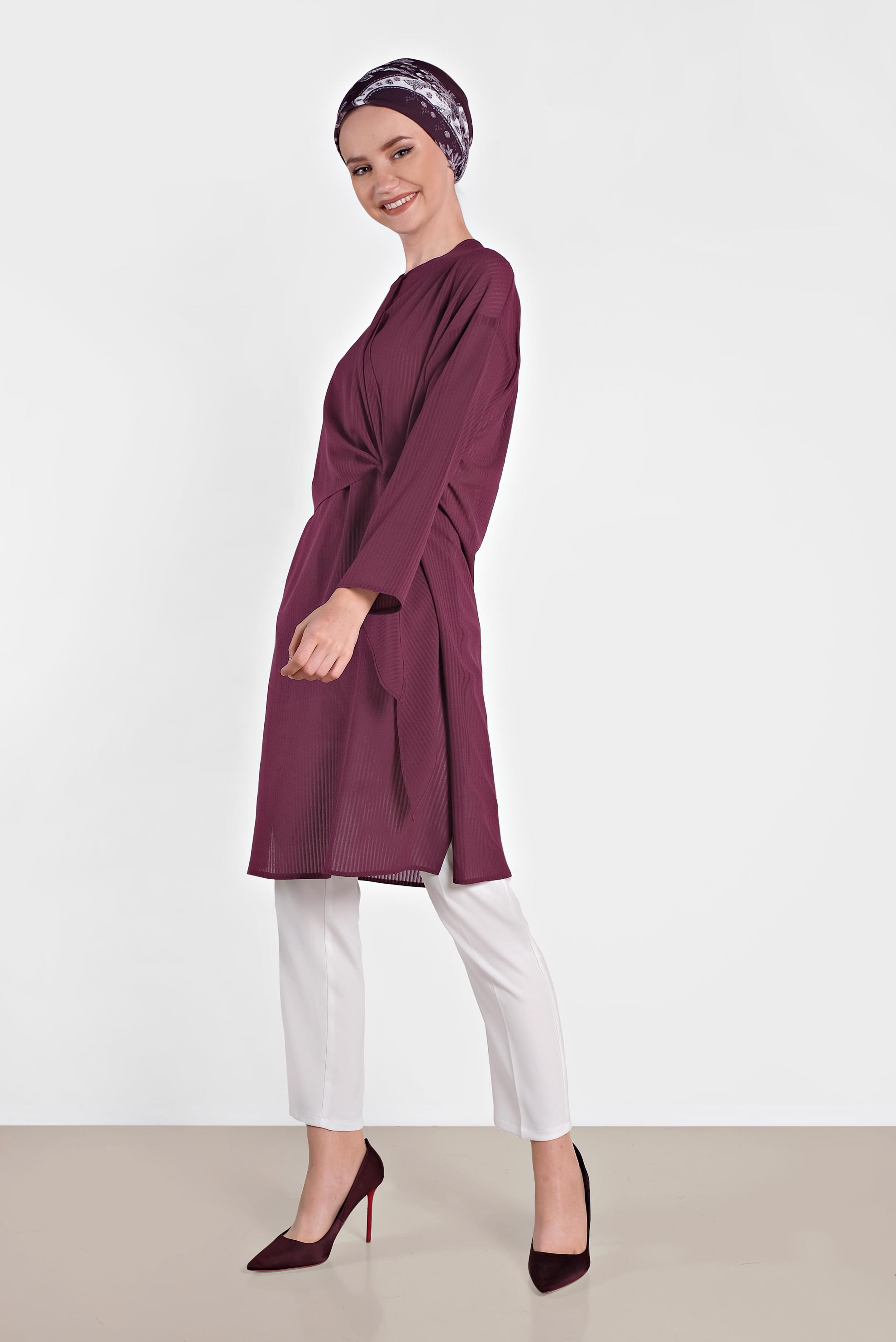 Tesettür giyim MOR BAĞLAMA DETAYLI İNCE YAZLIK TUNİK 4436