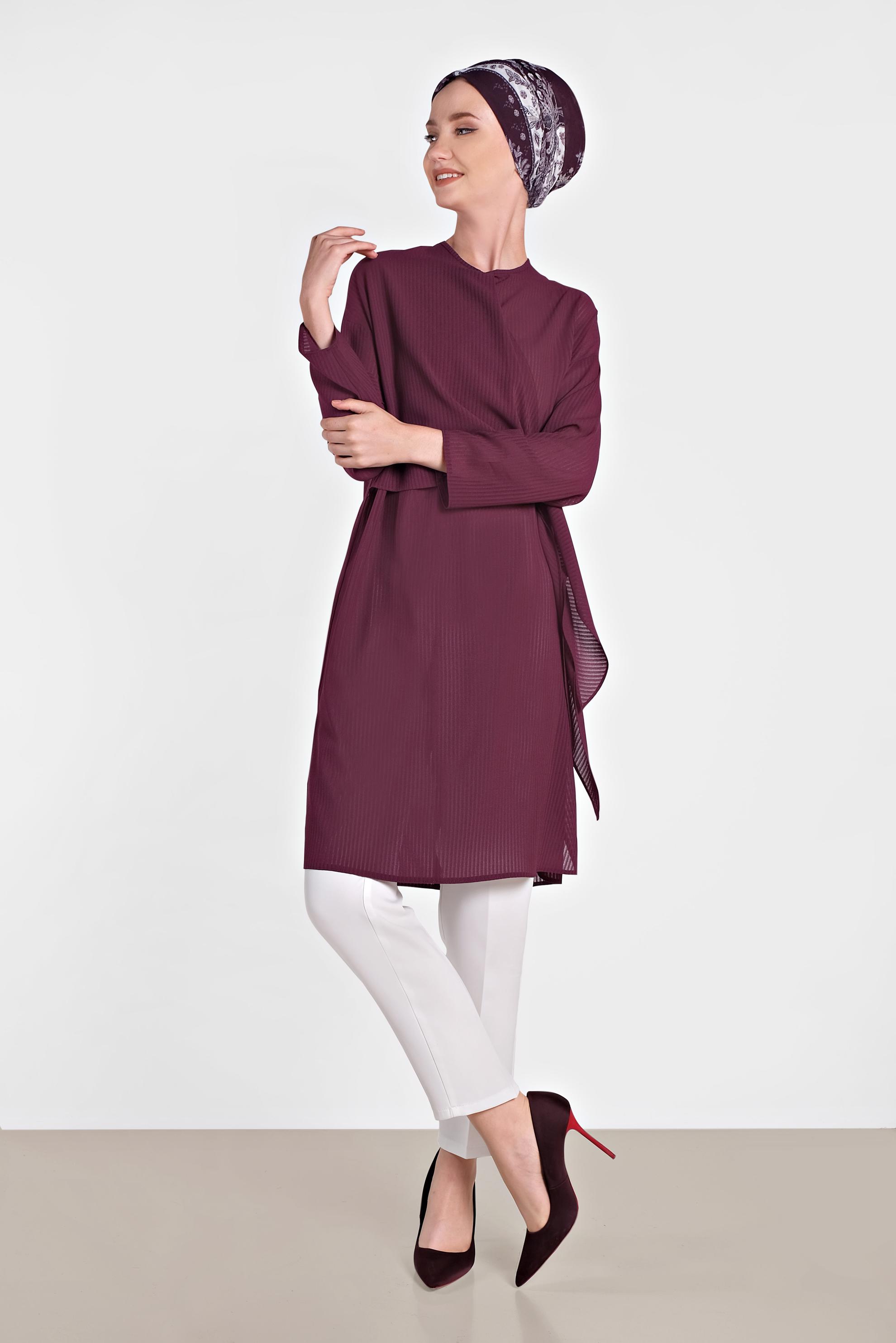 Tesettür giyim MOR BAĞLAMA DETAYLI İNCE YAZLIK TUNİK 4436