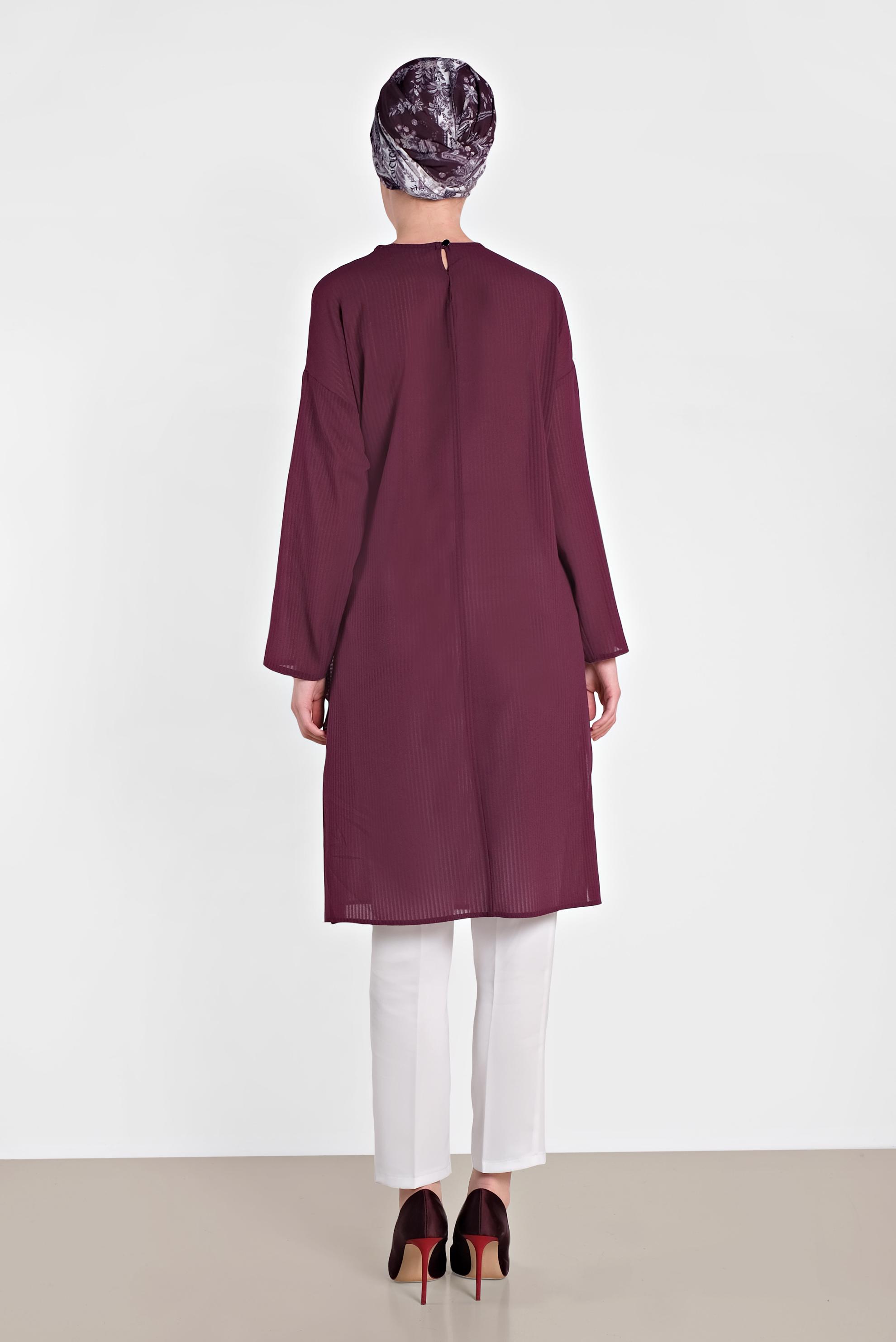 Tesettür giyim MOR BAĞLAMA DETAYLI İNCE YAZLIK TUNİK 4436