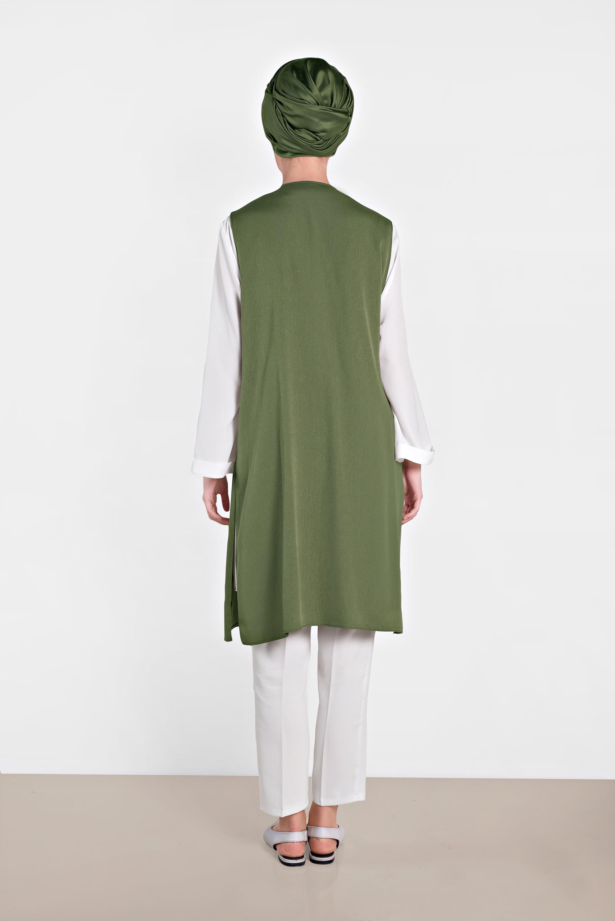 Tesettür giyim HAKİ İŞLEMELİ İKİLİ TUNİK 4437