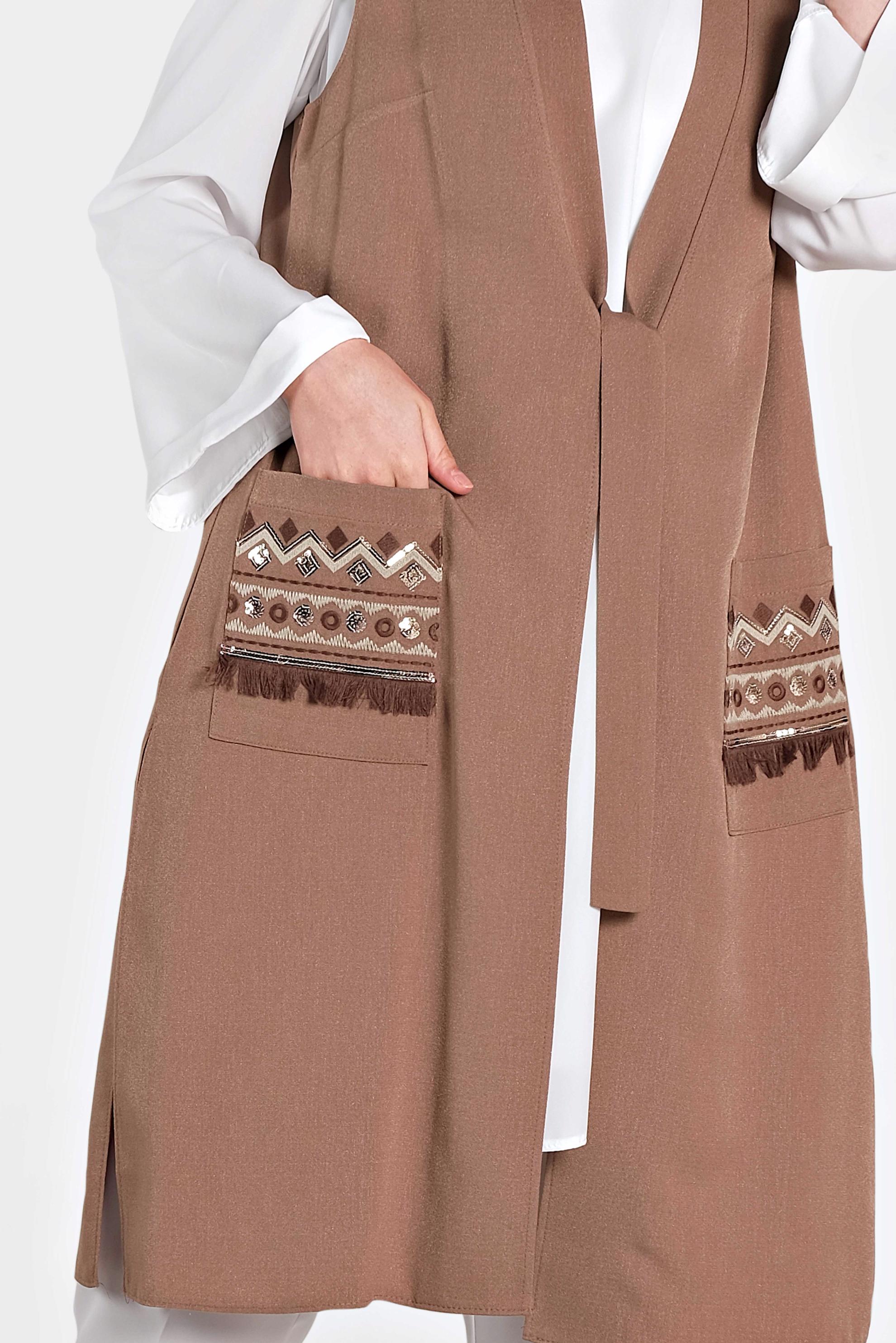 Tesettür giyim TABA İŞLEMELİ İKİLİ TUNİK 4437