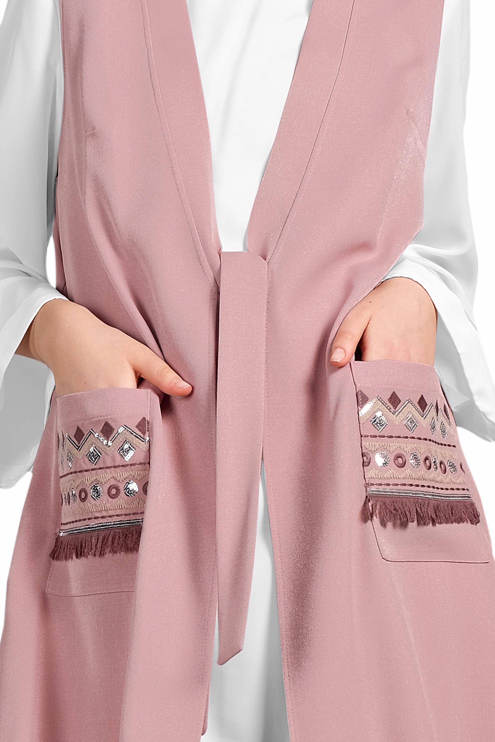 Tesettür giyim PUDRA İŞLEMELİ İKİLİ TUNİK 4437