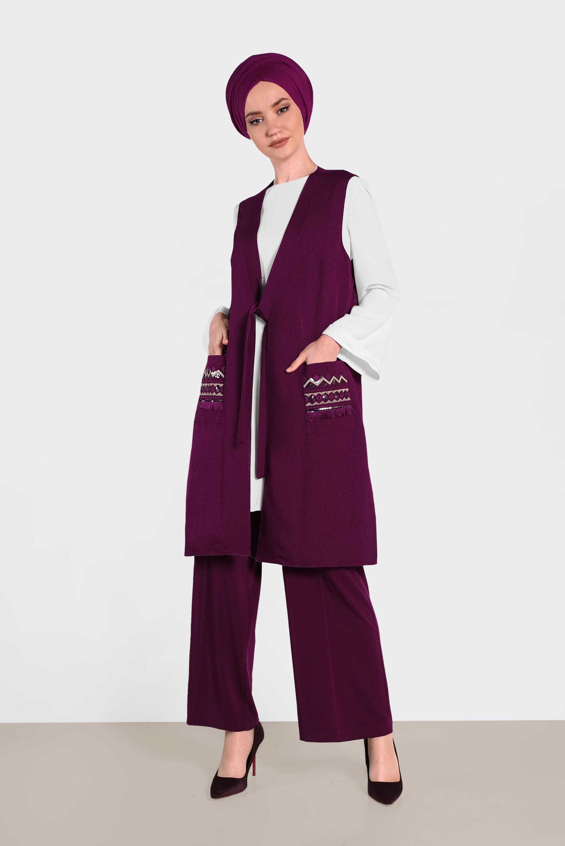 Tesettür giyim MOR İŞLEMELİ İKİLİ TUNİK 4437