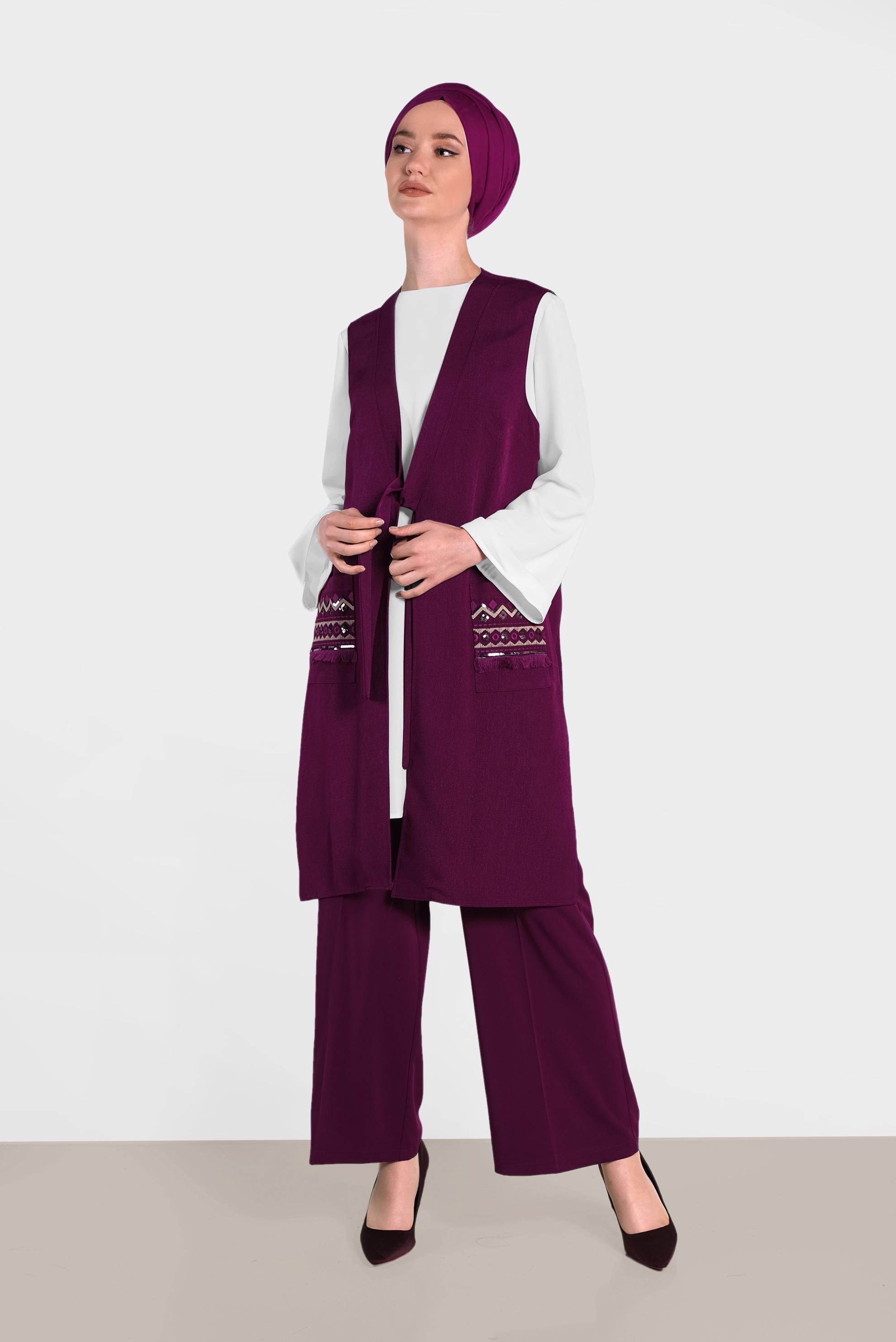 Tesettür giyim MOR İŞLEMELİ İKİLİ TUNİK 4437