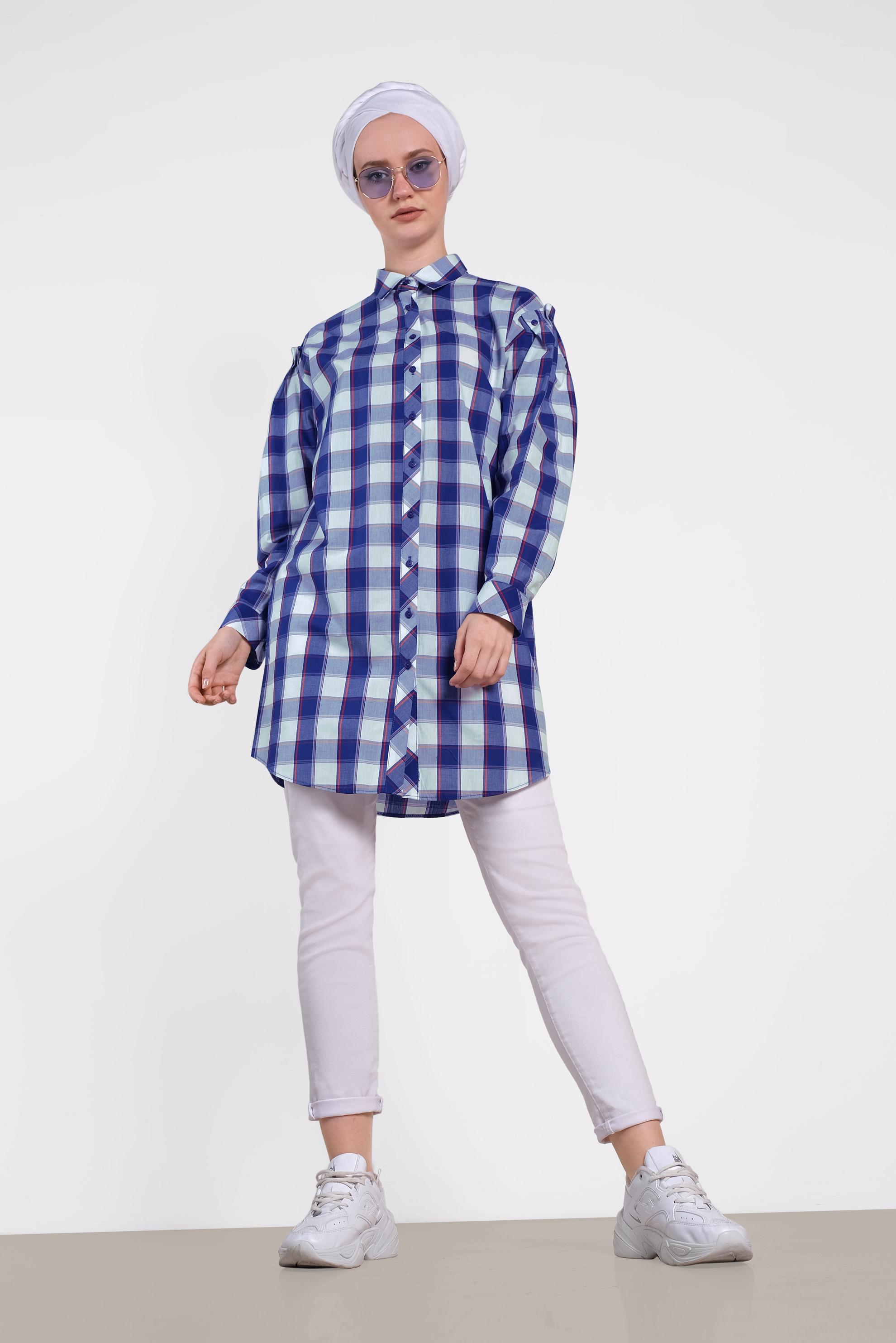 Tesettür giyim LACİVERT EKOSE DESENLİ TUNİK 4441