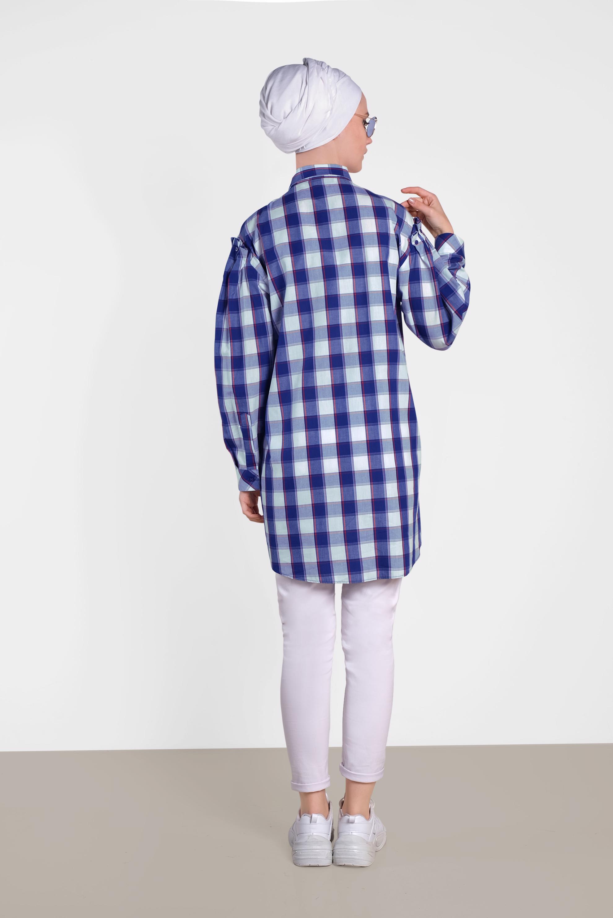 Tesettür giyim LACİVERT EKOSE DESENLİ TUNİK 4441