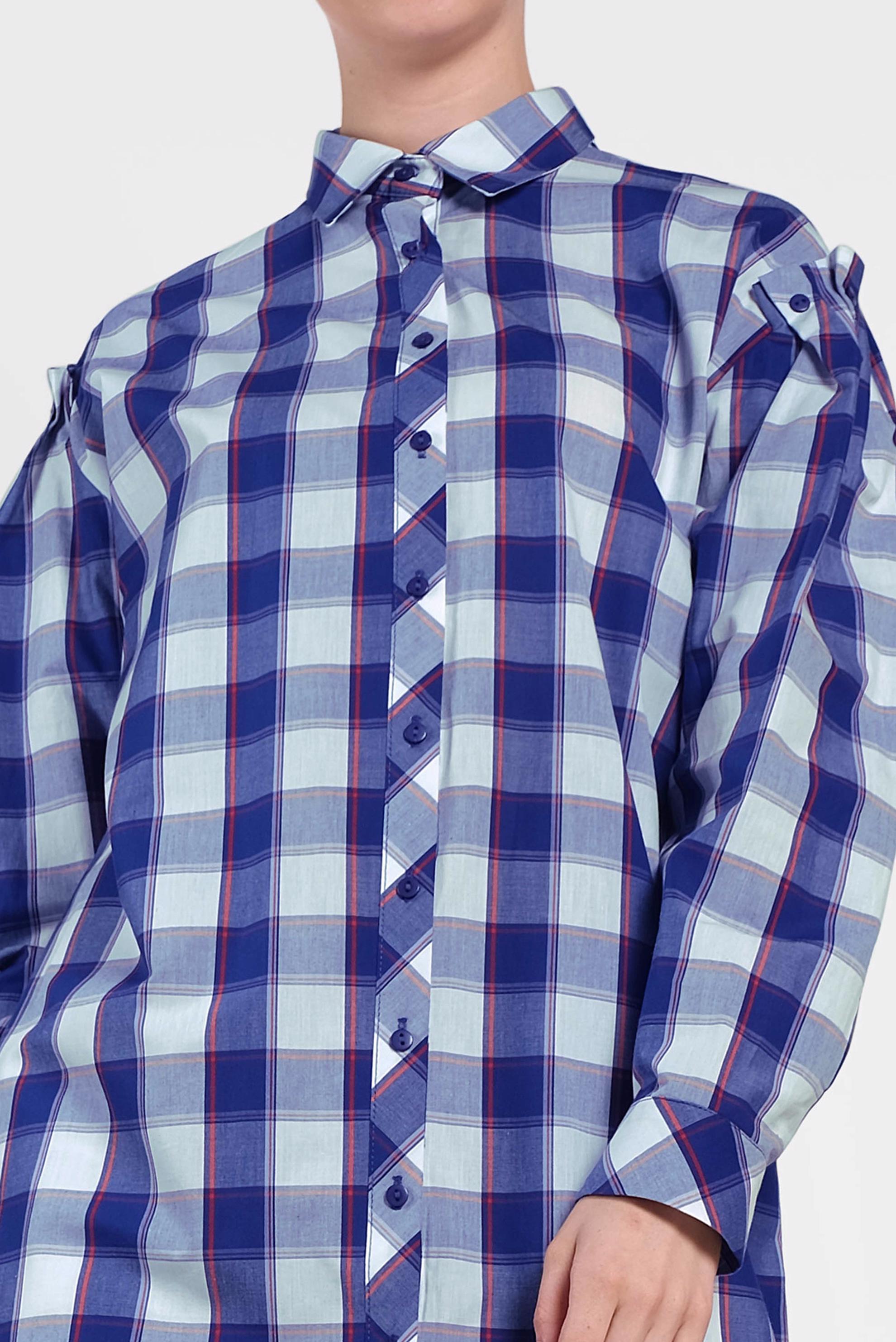 Tesettür giyim LACİVERT EKOSE DESENLİ TUNİK 4441