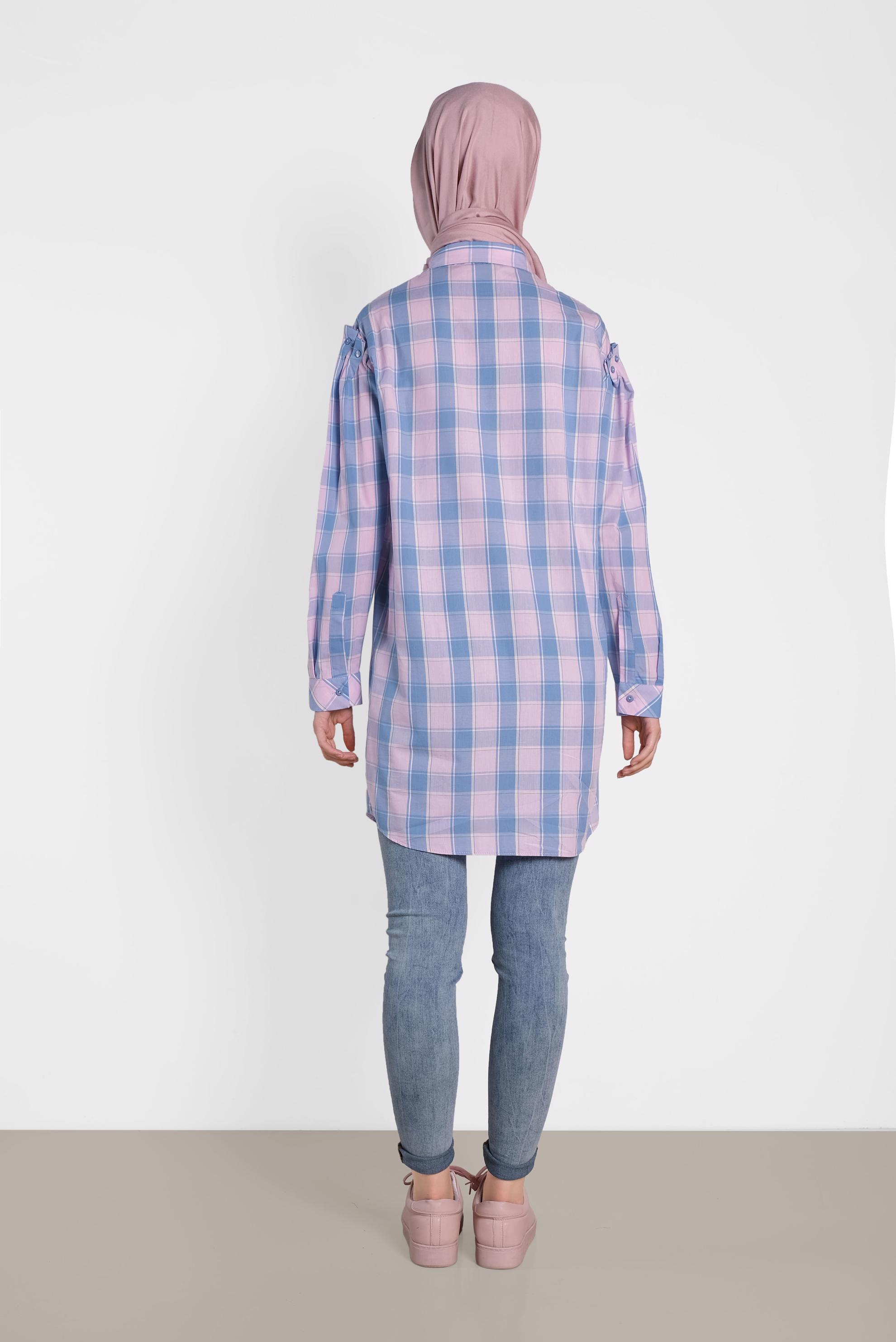 Tesettür giyim PEMBE EKOSE DESENLİ TUNİK 4441