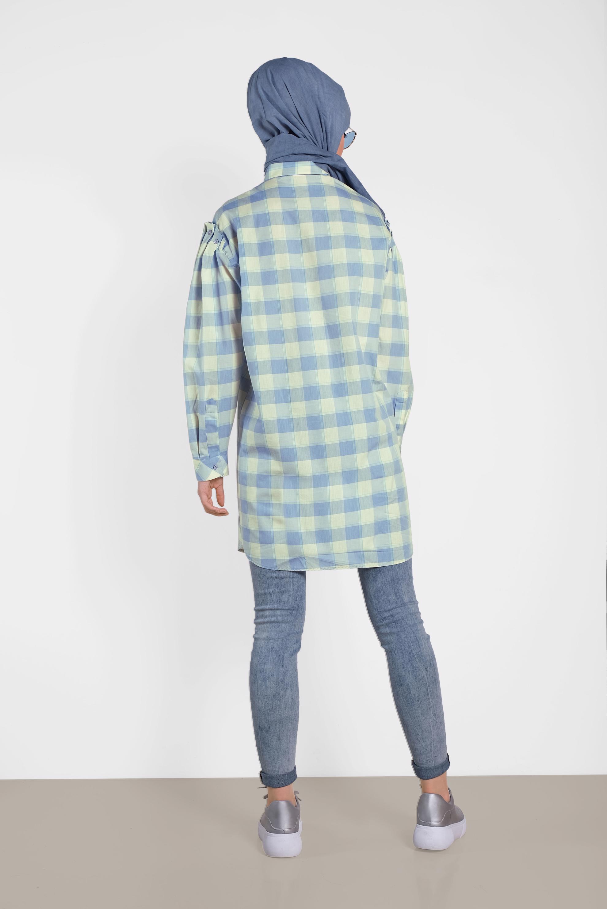 Tesettür giyim MAVİ EKOSE DESENLİ TUNİK 4441