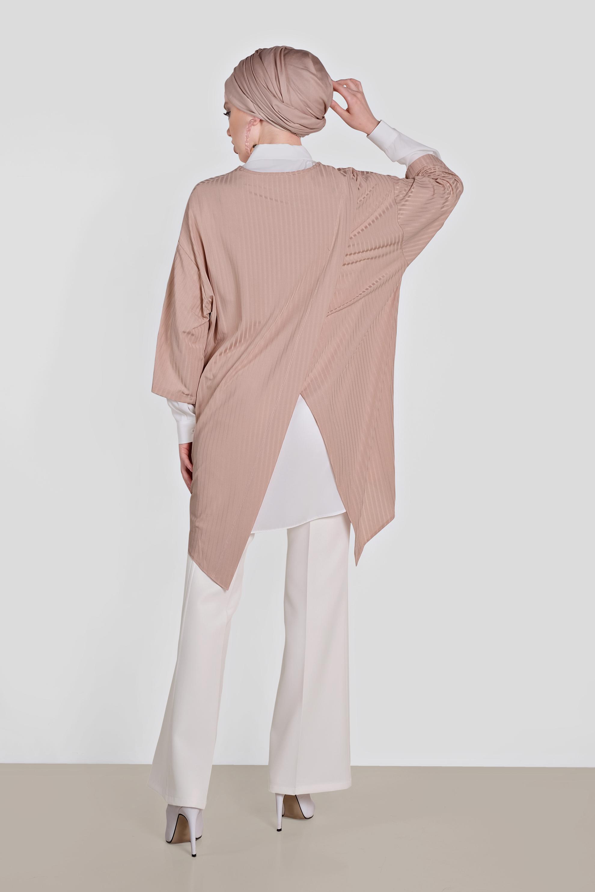 Tesettür giyim PUDRA ARKASI YIRTMAÇLI İKİLİ TUNİK 4449