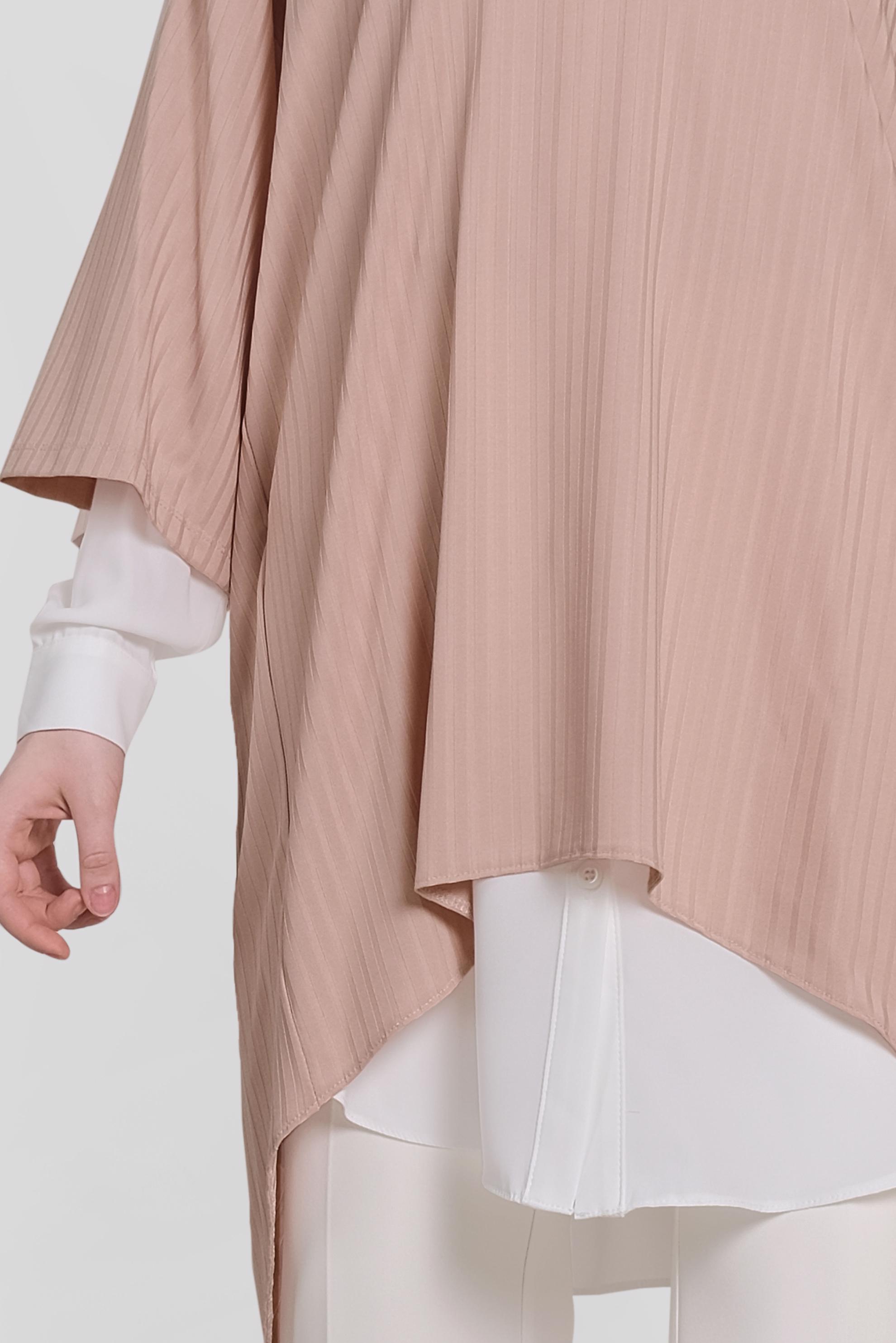 Tesettür giyim PUDRA ARKASI YIRTMAÇLI İKİLİ TUNİK 4449