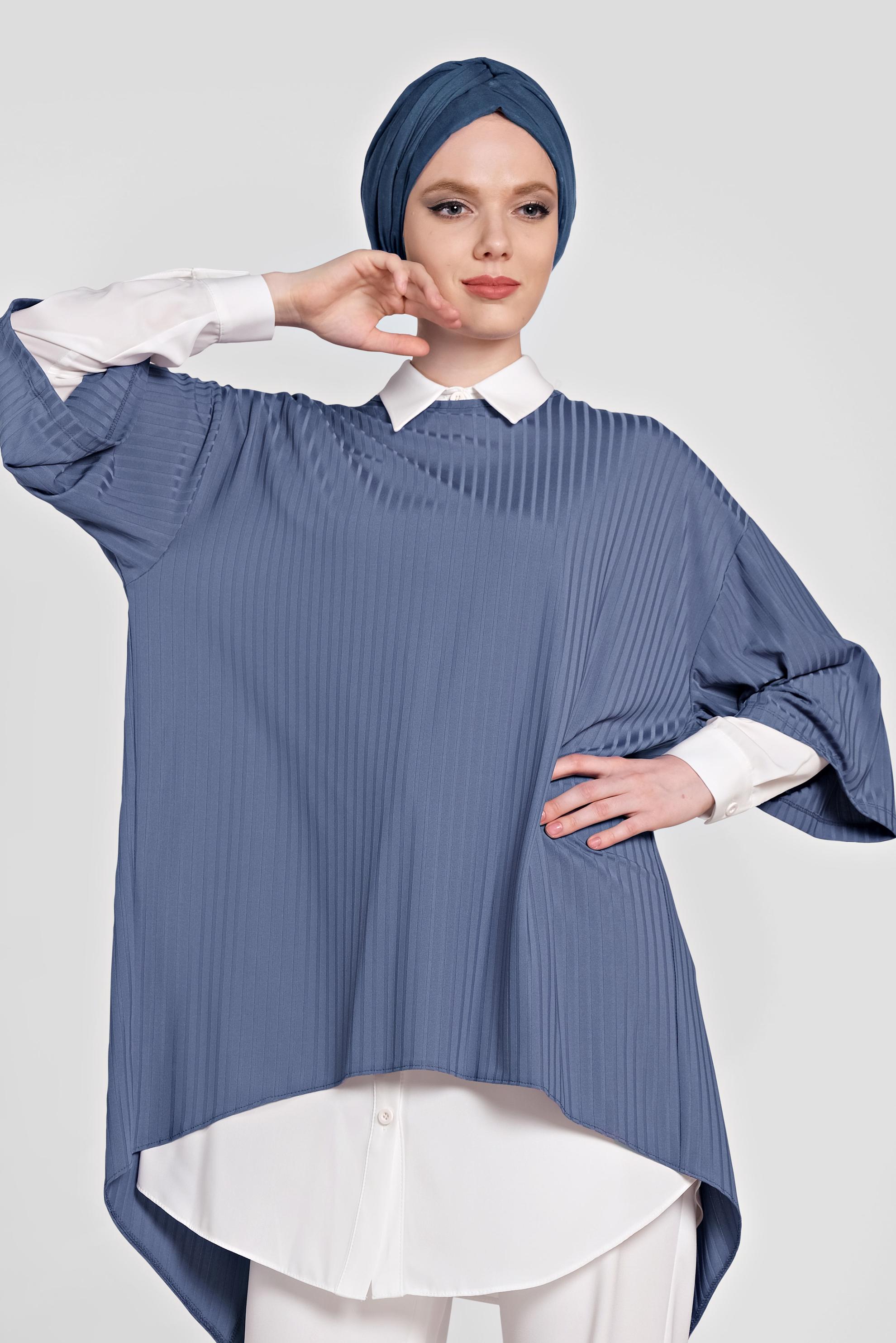 Tesettür giyim LACİVERT ARKASI YIRTMAÇLI İKİLİ TUNİK 4449