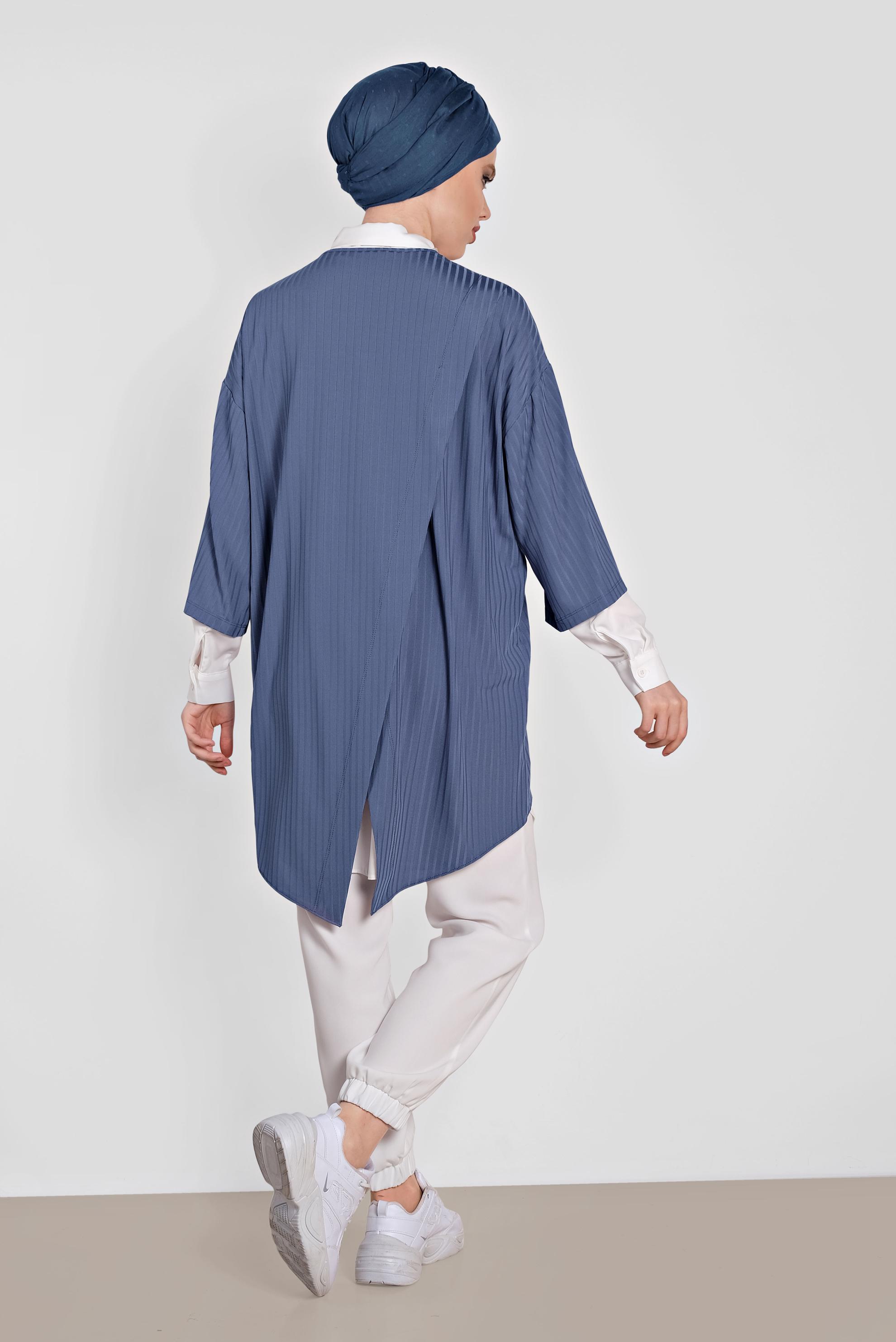 Tesettür giyim LACİVERT ARKASI YIRTMAÇLI İKİLİ TUNİK 4449