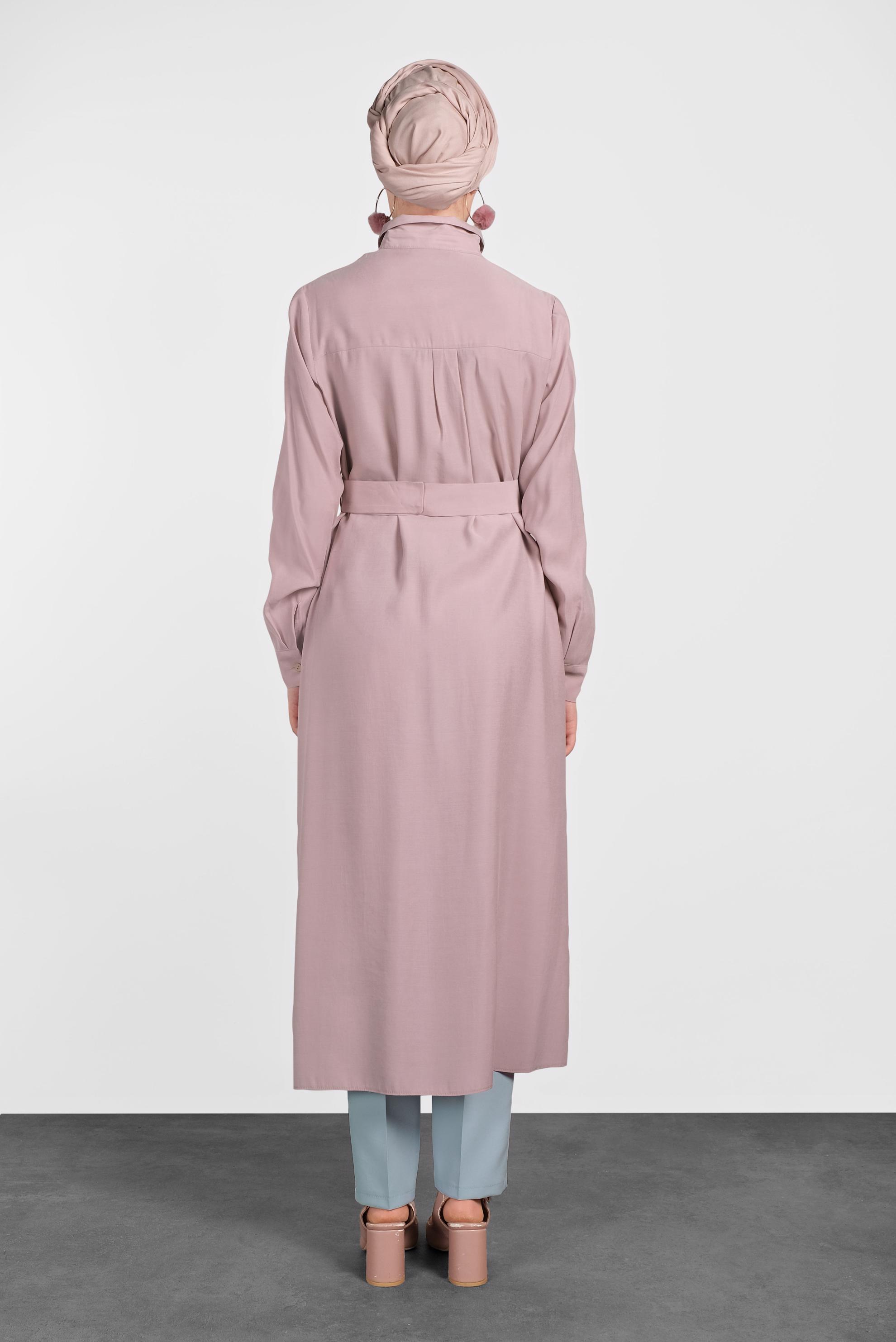 Tesettür giyim PUDRA CEPLİ KEMERLİ TUNİK 4450