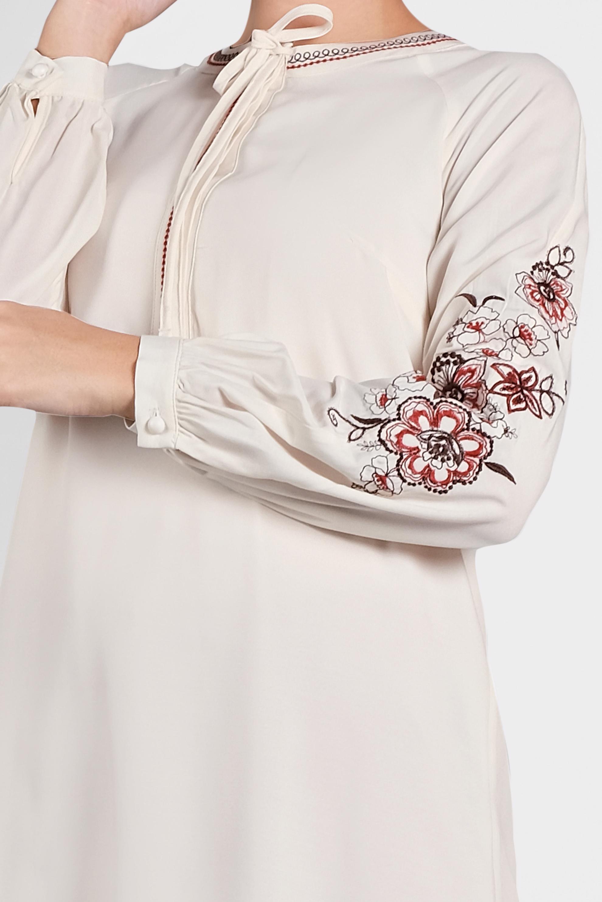 Tesettür giyim EKRU KOLLARI NAKIŞLI TUNİK 4453