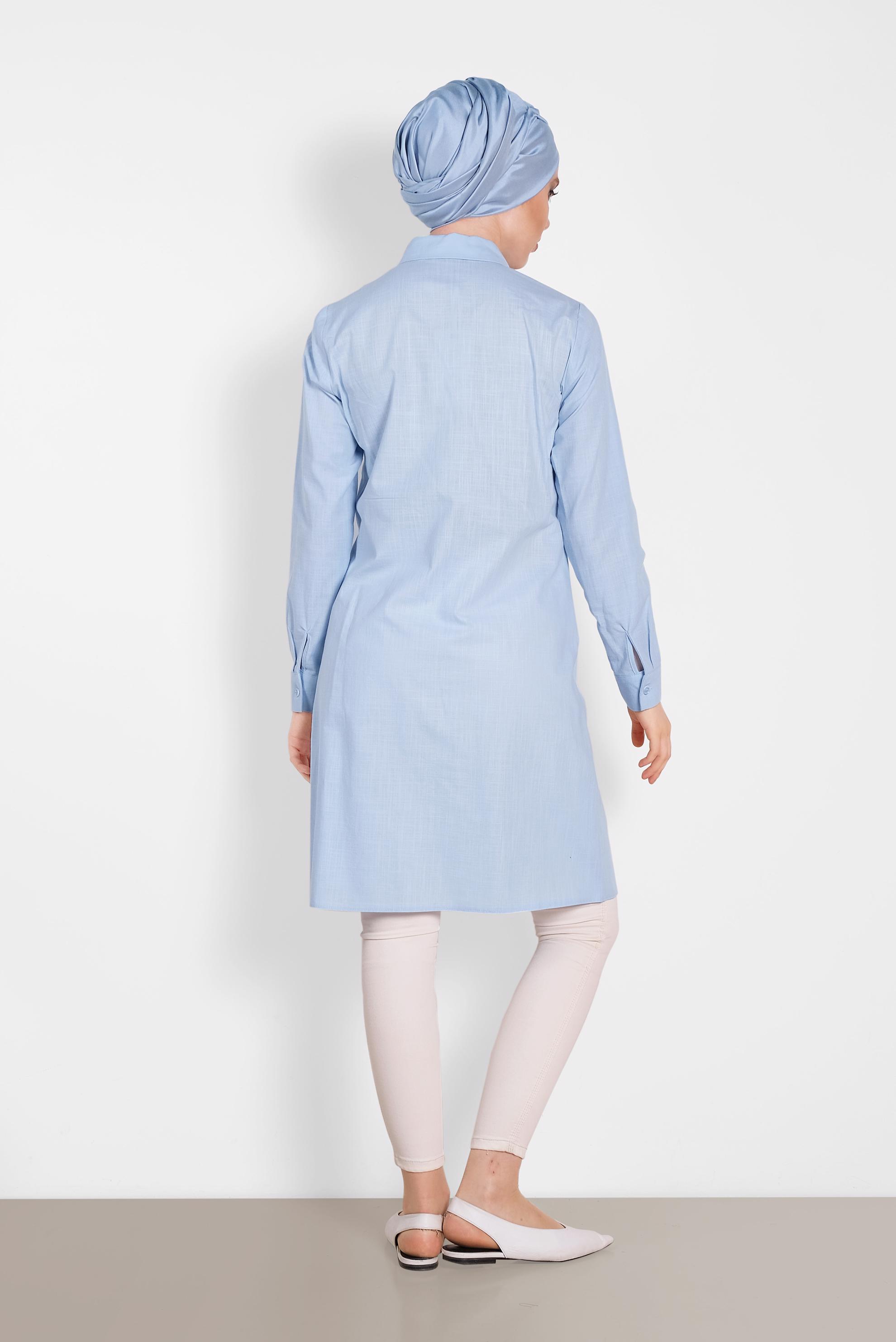 Tesettür giyim MAVİ CEP DETAYLI TUNİK 4455