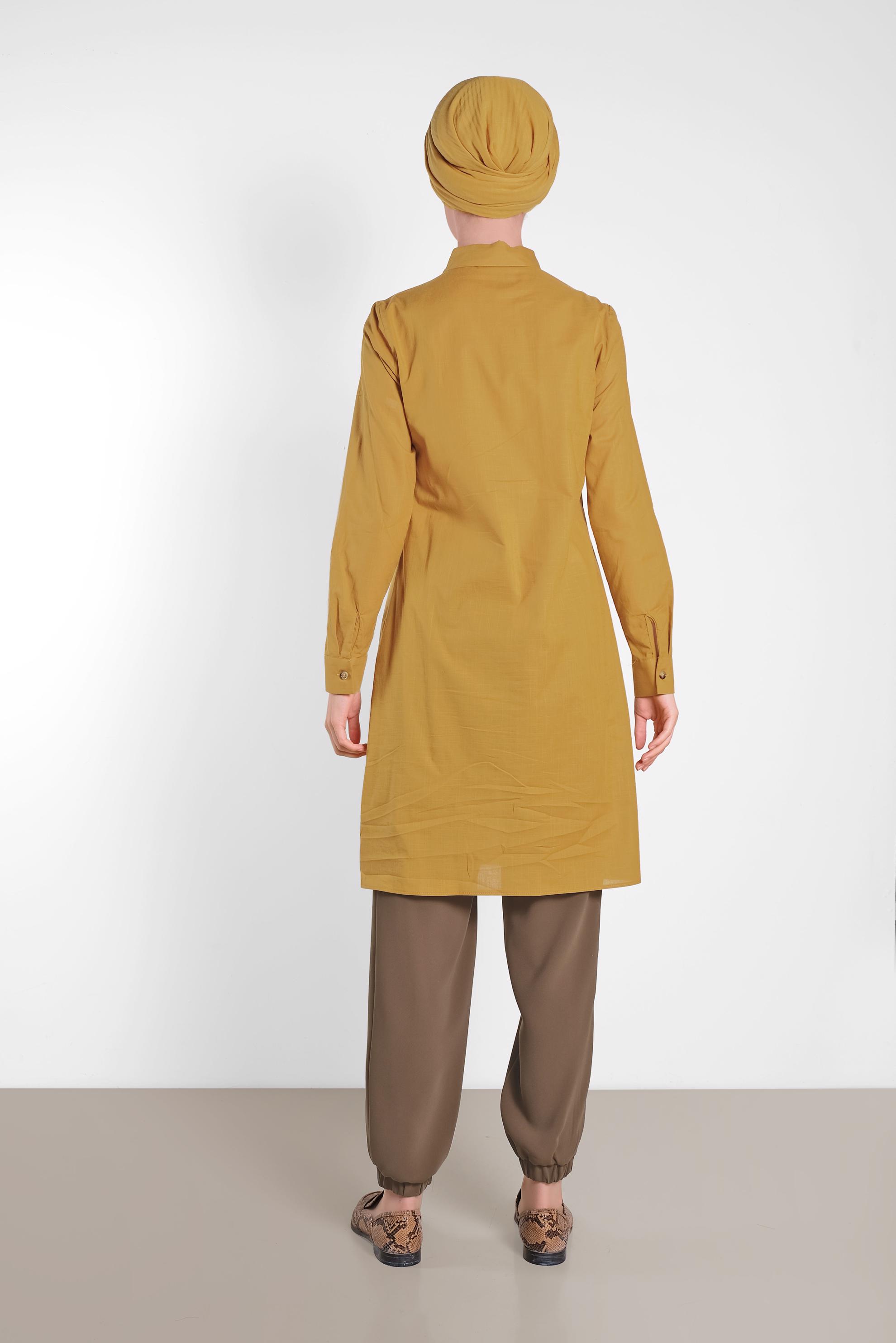 Tesettür giyim SARI CEP DETAYLI TUNİK 4455