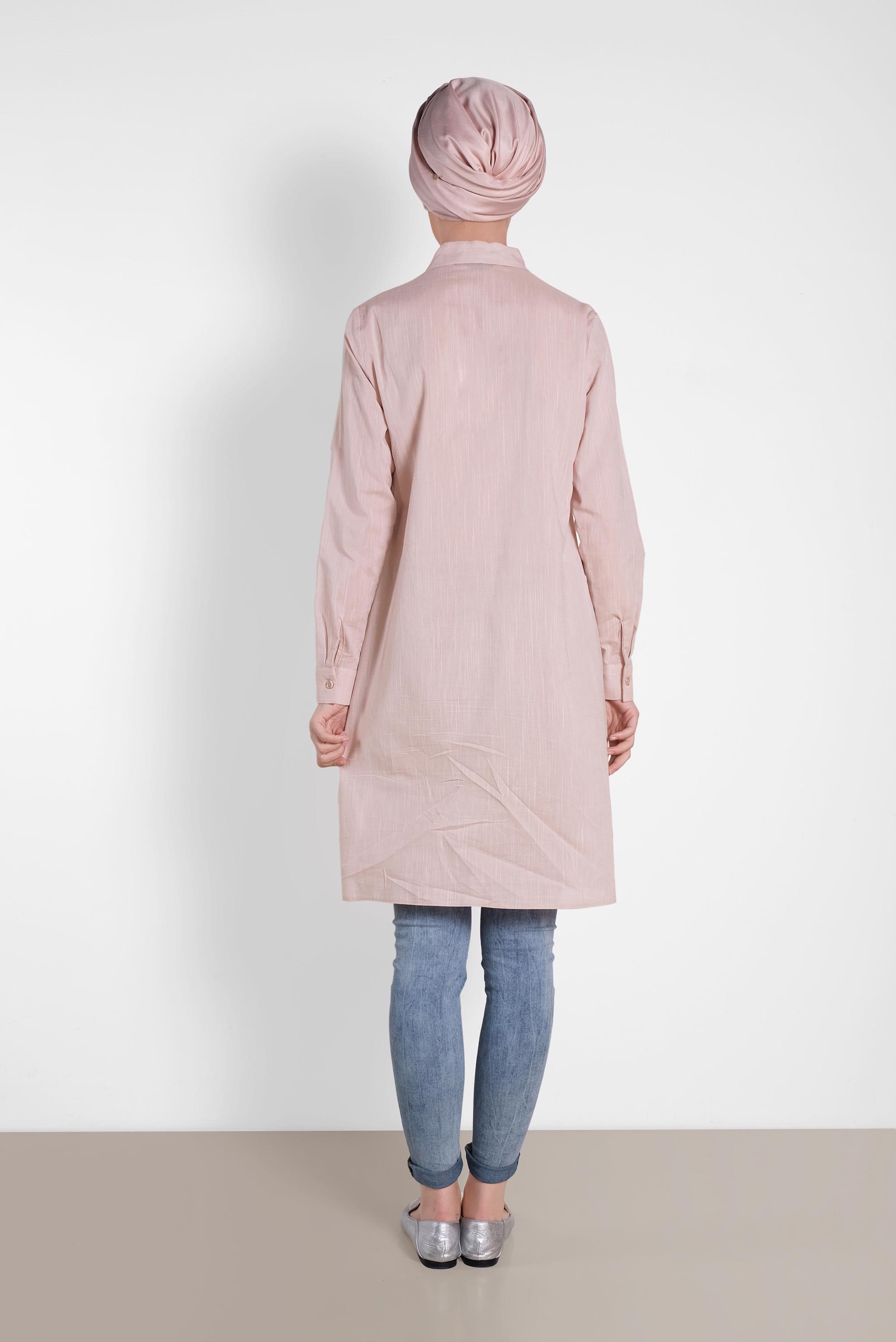 Tesettür giyim PUDRA CEP DETAYLI TUNİK 4455