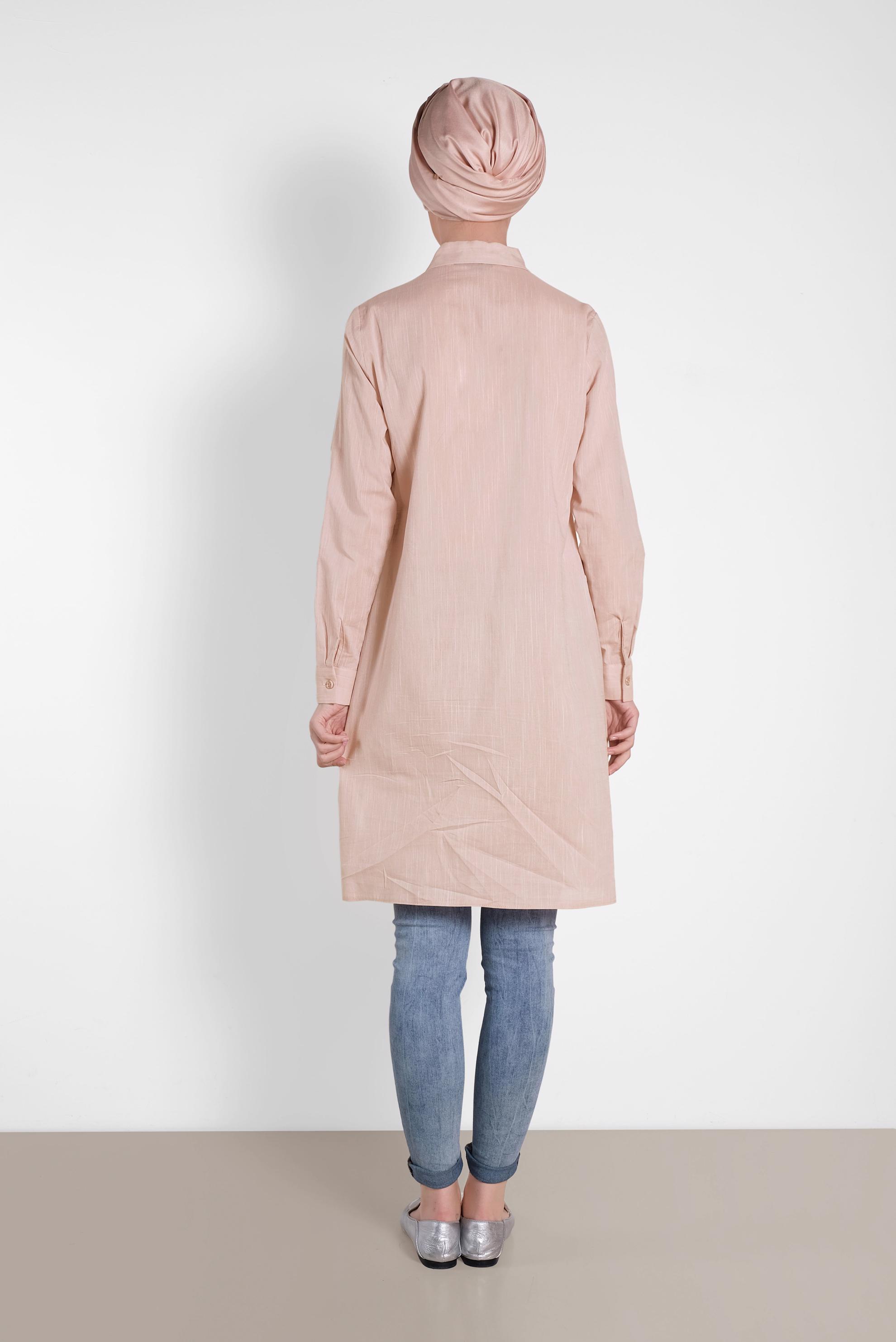 Tesettür giyim PUDRA CEP DETAYLI TUNİK 4455