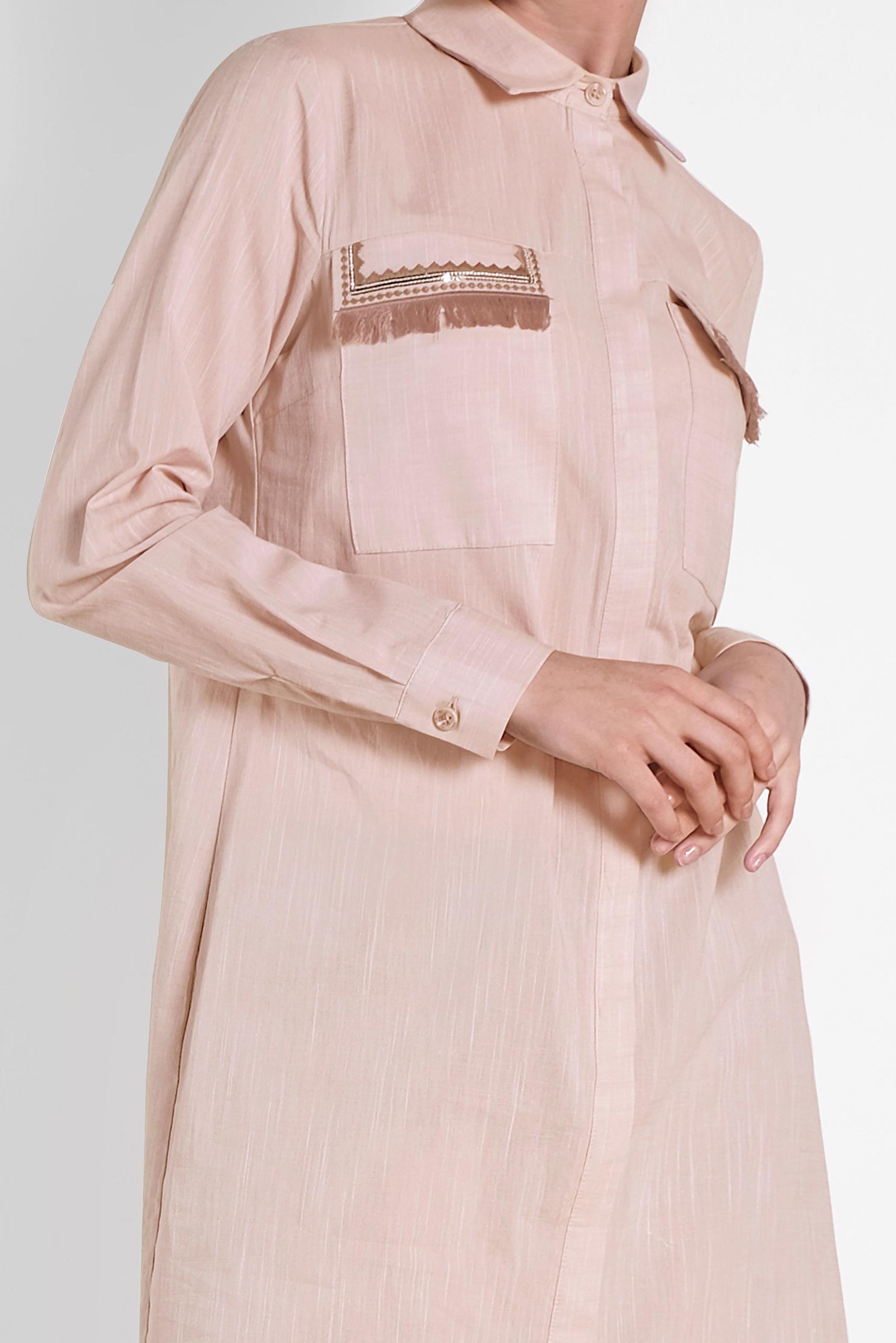 Tesettür giyim PUDRA CEP DETAYLI TUNİK 4455