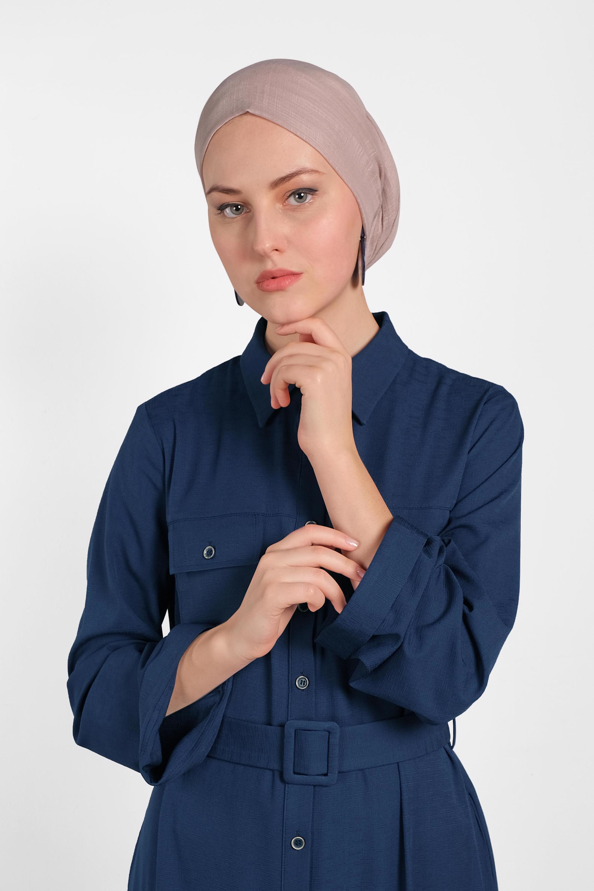 Tesettür giyim LACİVERT KUŞAKLI DÜĞMELİ TUNİK 4456